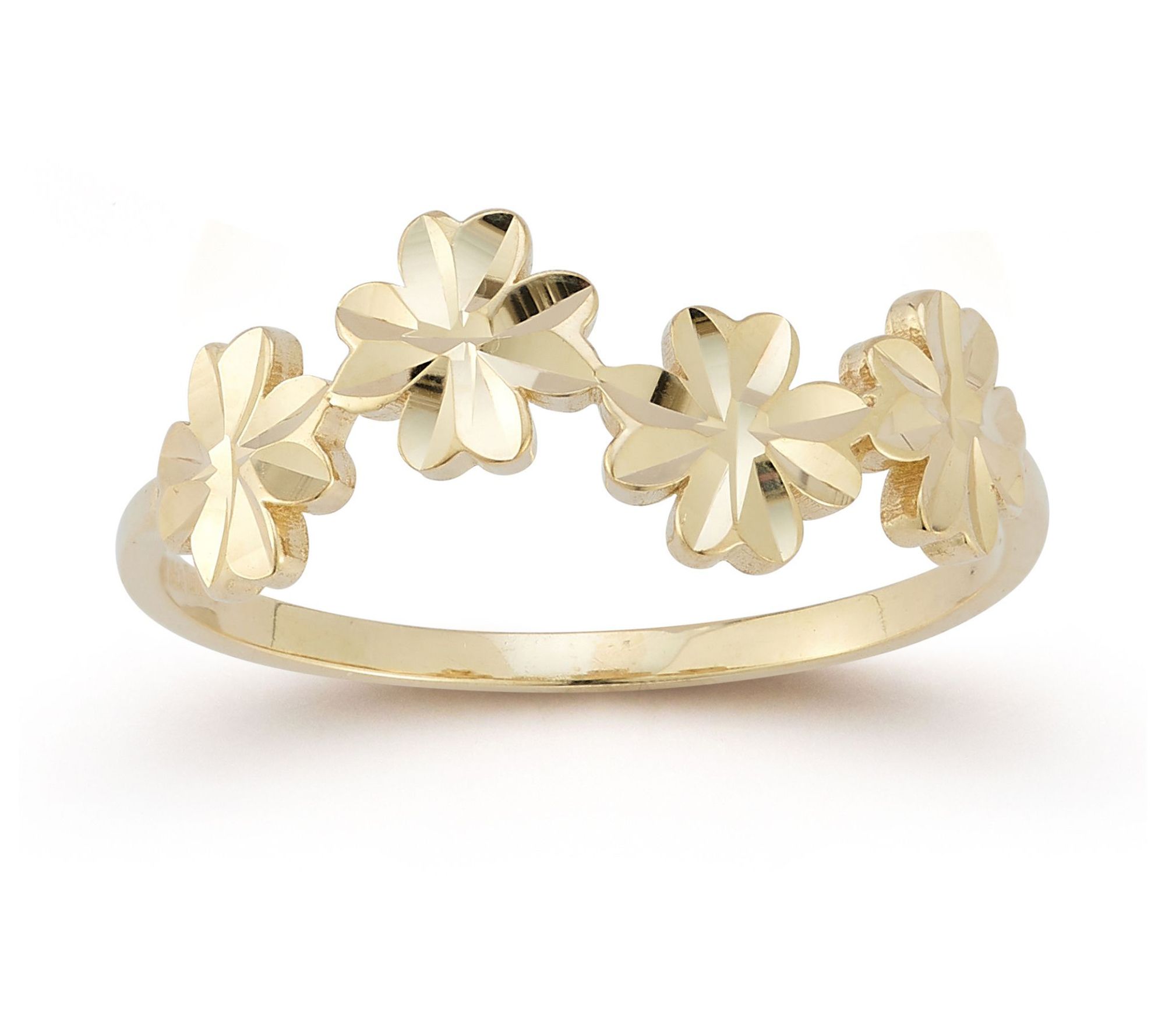 Luminosa Gold D iamond Cut Clov er Station Ring , 14K