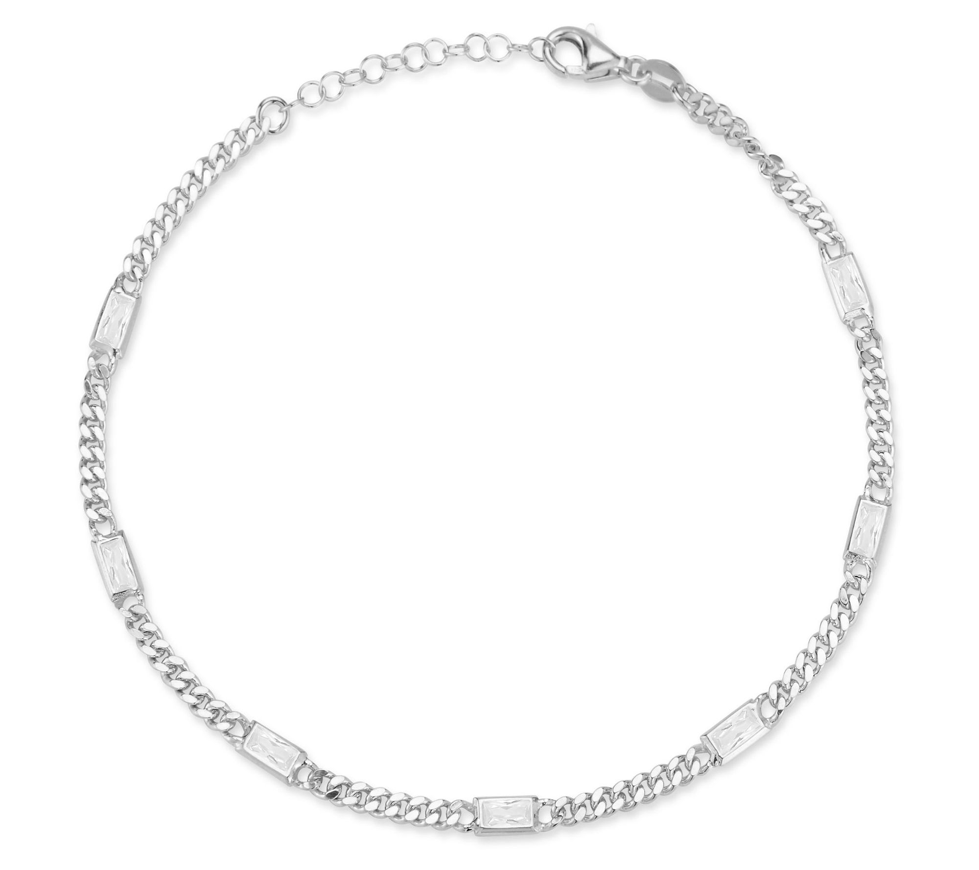 Sterlina Silver Baguette Cut C urb Ankle Brace let, Sterling