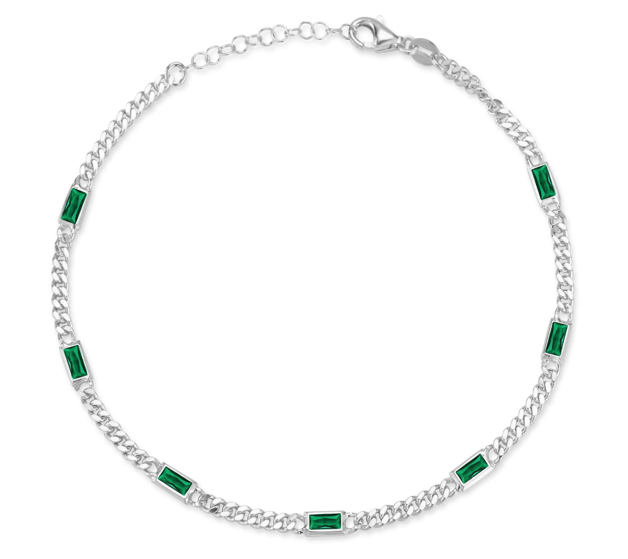 Sterlina Silver Baguette Cut C urb Ankle Brace let, Sterling