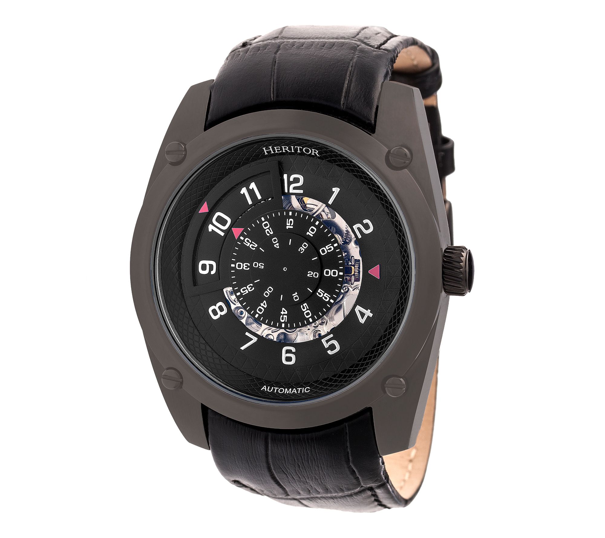 Heritor Automatic Daniels Semi-Skeleton Leather-Band Watch