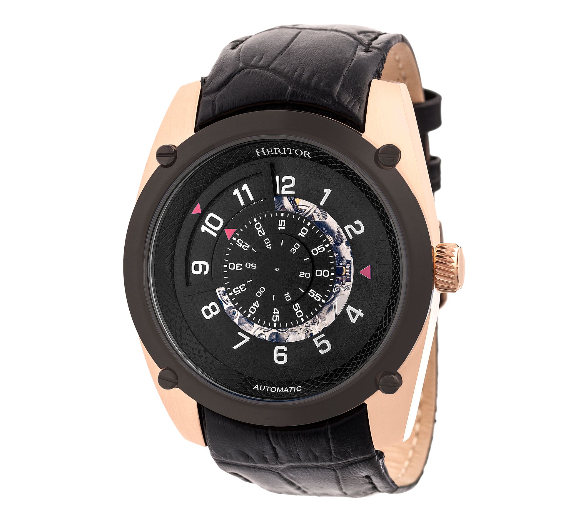 Heritor Automatic Daniels Semi-Skeleton Leather-Band Watch