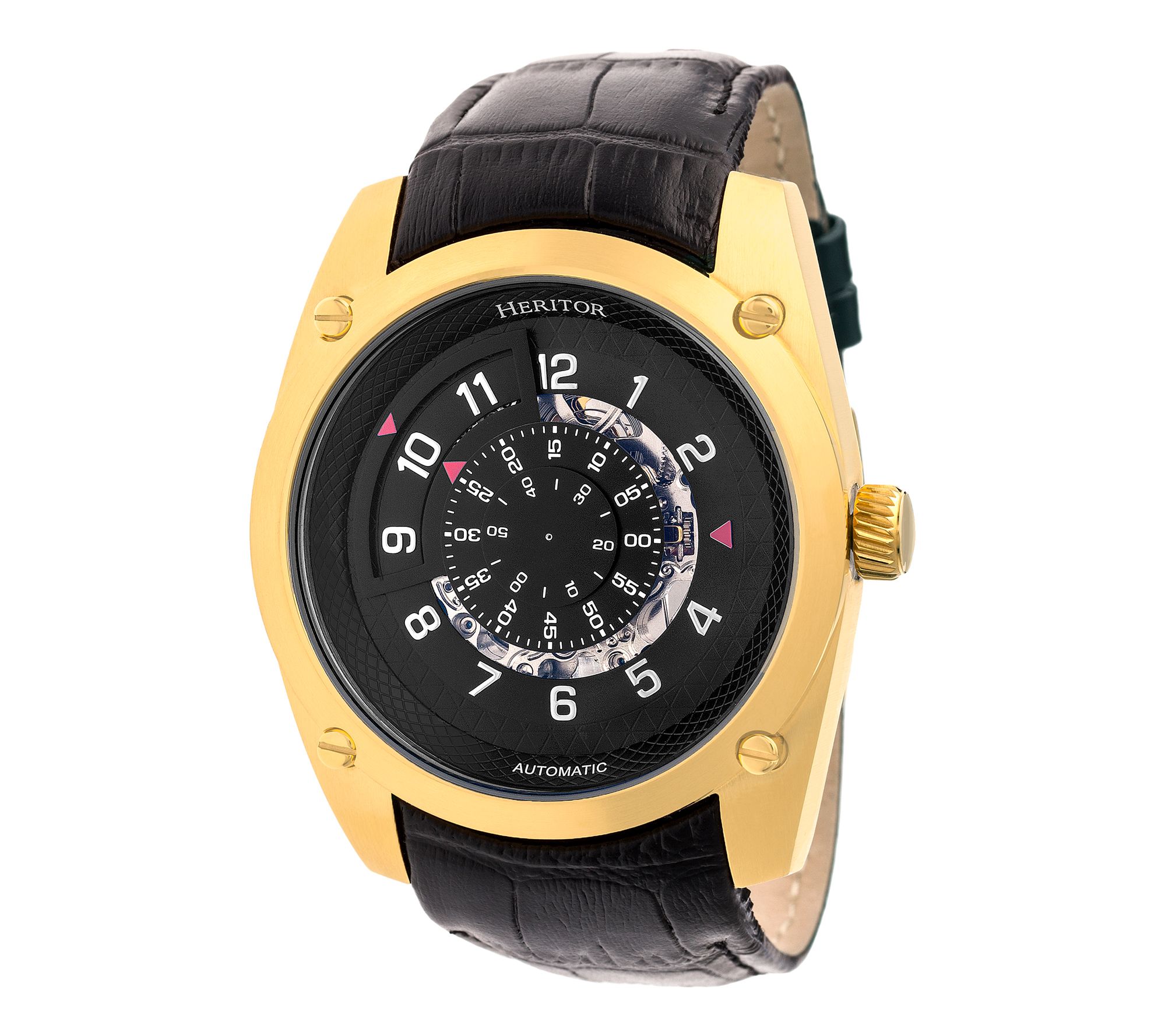 Heritor Automatic Daniels Semi-Skeleton Leather-Band Watch