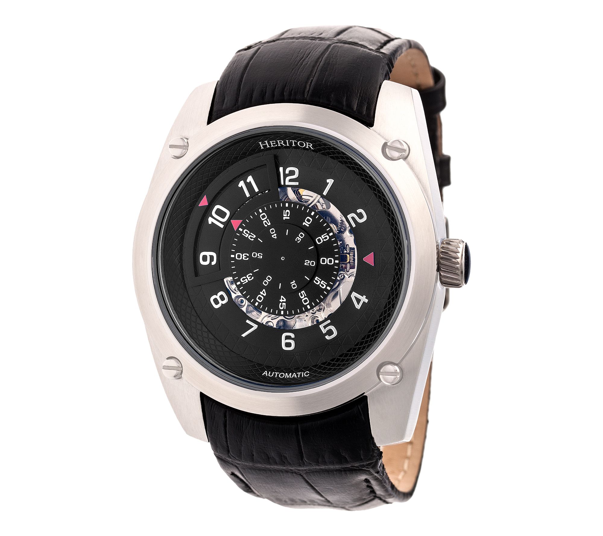 Heritor Automatic Daniels Semi-Skeleton Leather-Band Watch