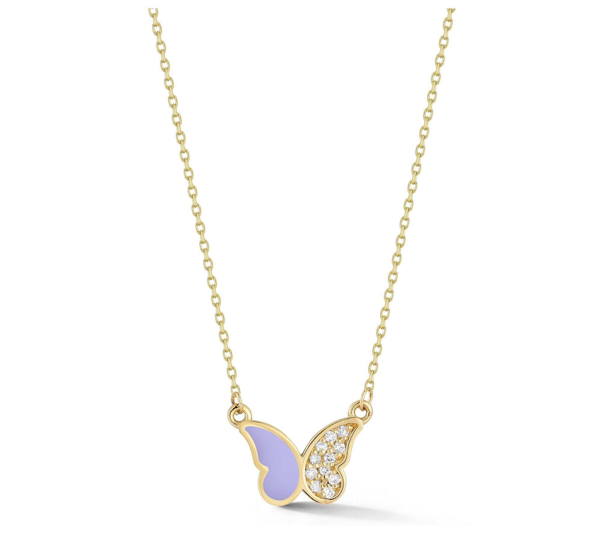 Luminosa Gold Diamond Enamel Butterfly Necklace, 14K