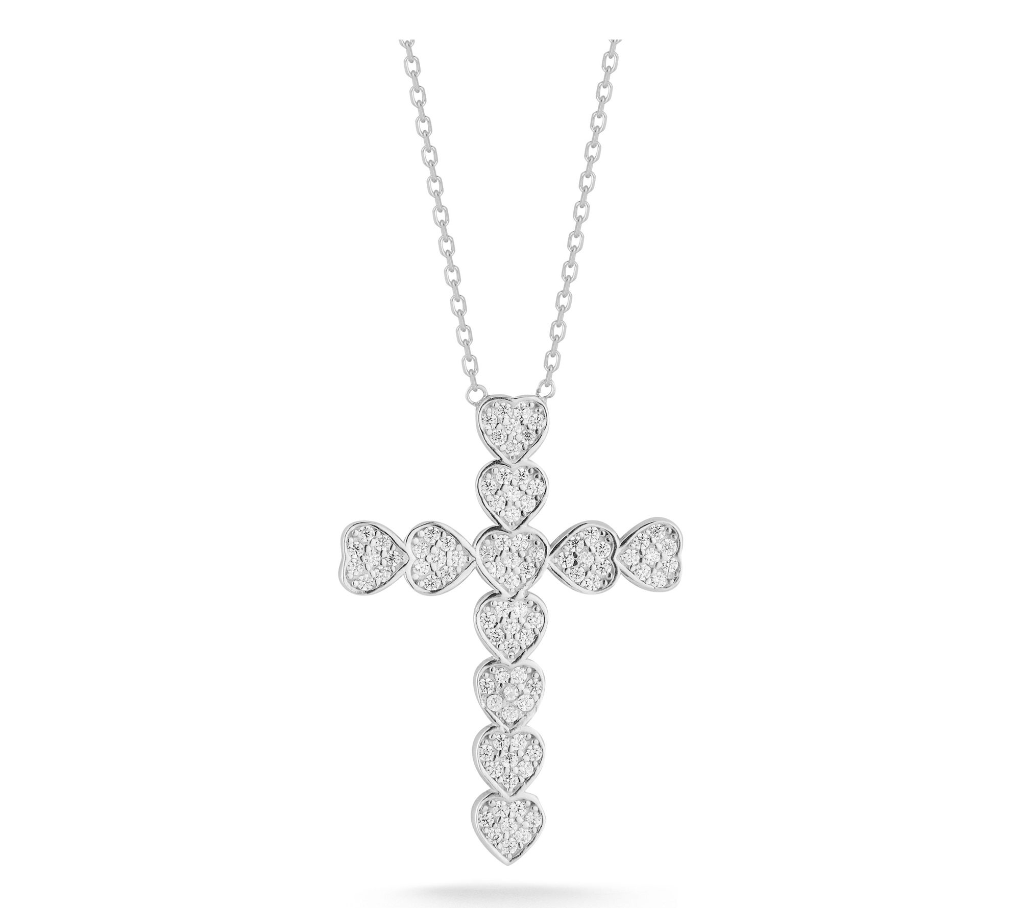 Sterlina Silver Pave Bubble Heart Cross Necklace, Sterling