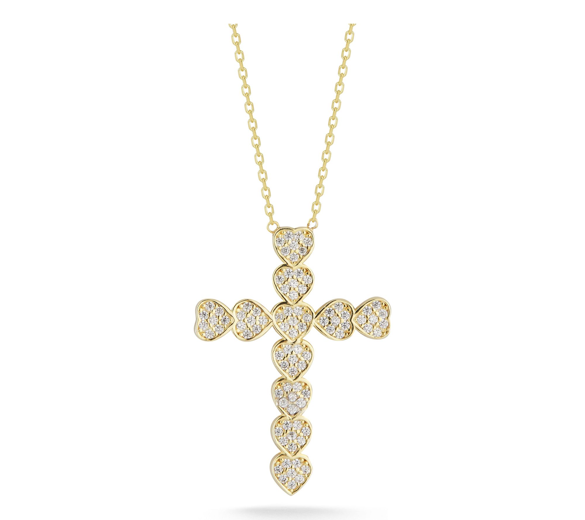 Sterlina Silver Pave Bubble Heart Cross Necklace, Sterling