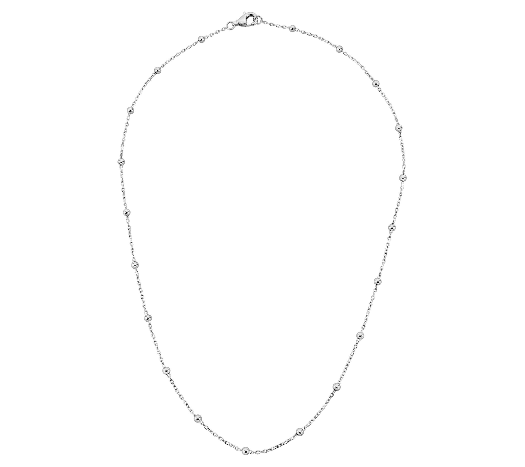 Silver Style 3mm Bead Station Cable Chain Necklace, Sterling