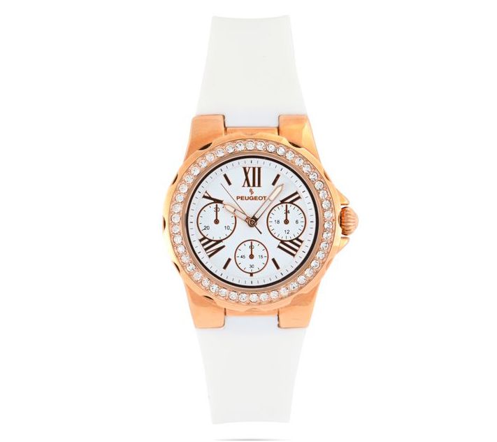 Puegeot Women's Rosetone Crystal Bezel Watch