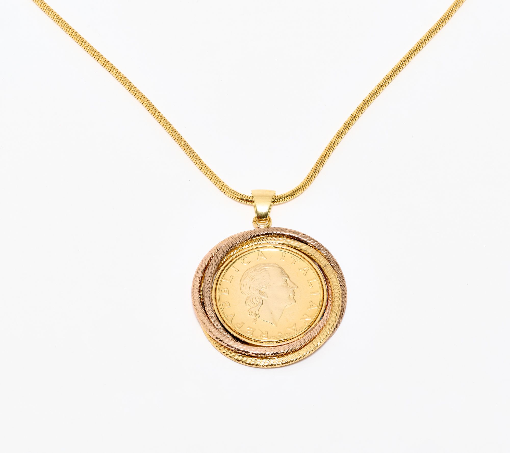 David Markstein Bronze Triple Wrapped 200 Genuine Lira Coin Necklace