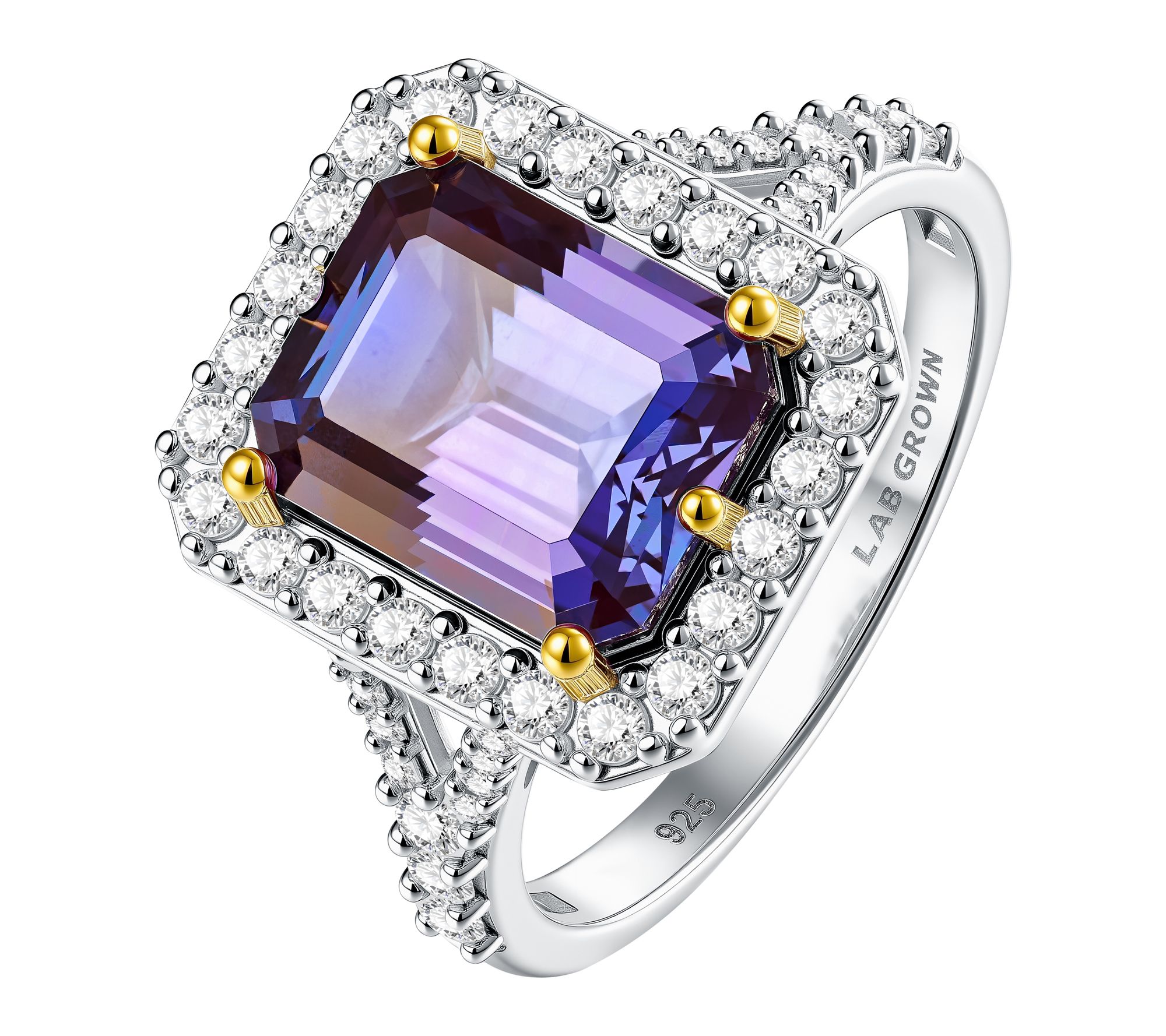 Fire Light Grown Diamond & Emerald AlexandriteRing, Sterling