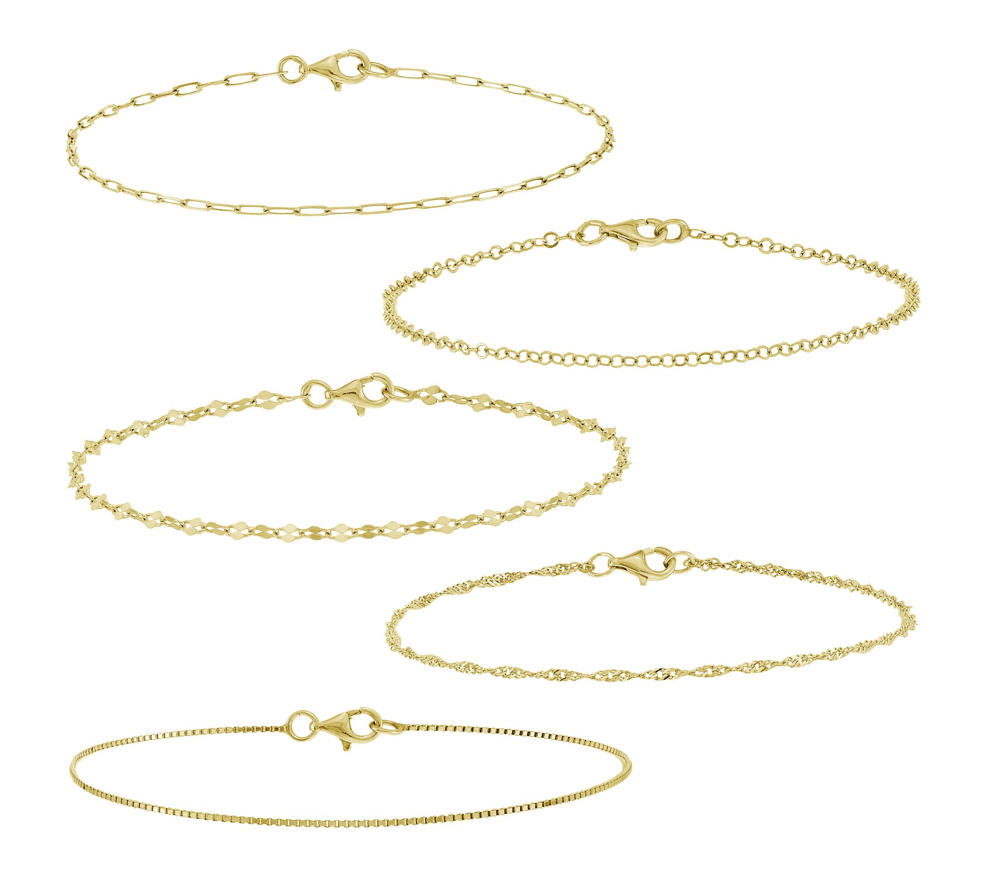 Silver Style Set of 5 Chain Bracelets, Sterling