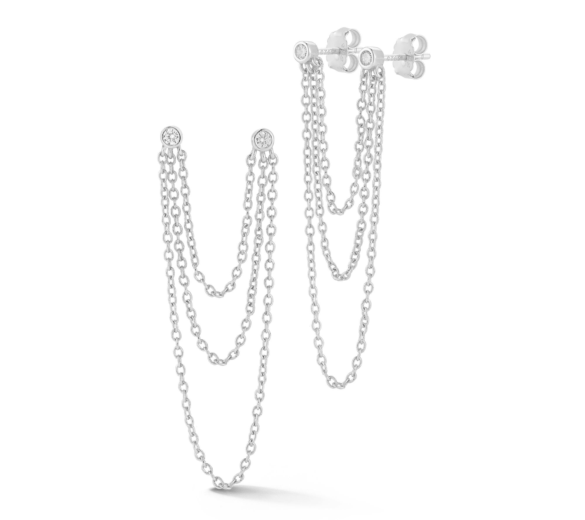 Sterlina Silver Multi-Chain Double Piercing Earrings, Sterling