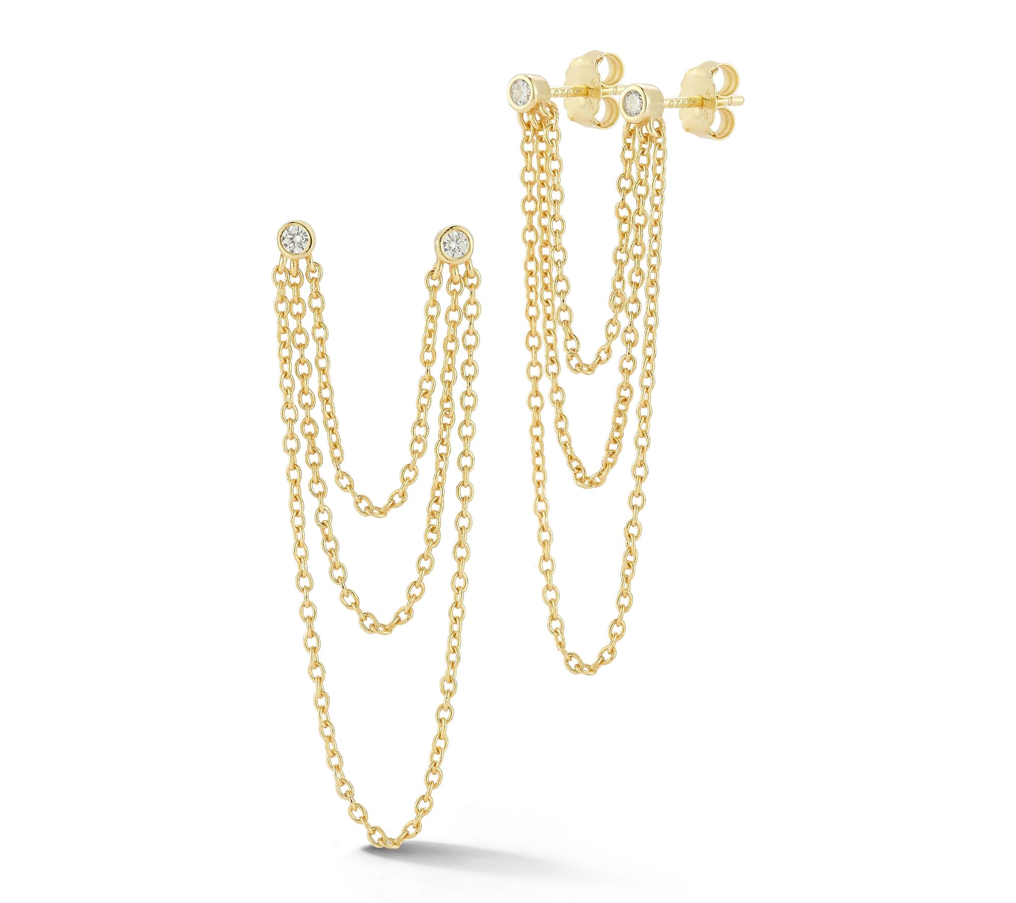 Sterlina Silver Multi-Chain Double Piercing Earrings, Sterling