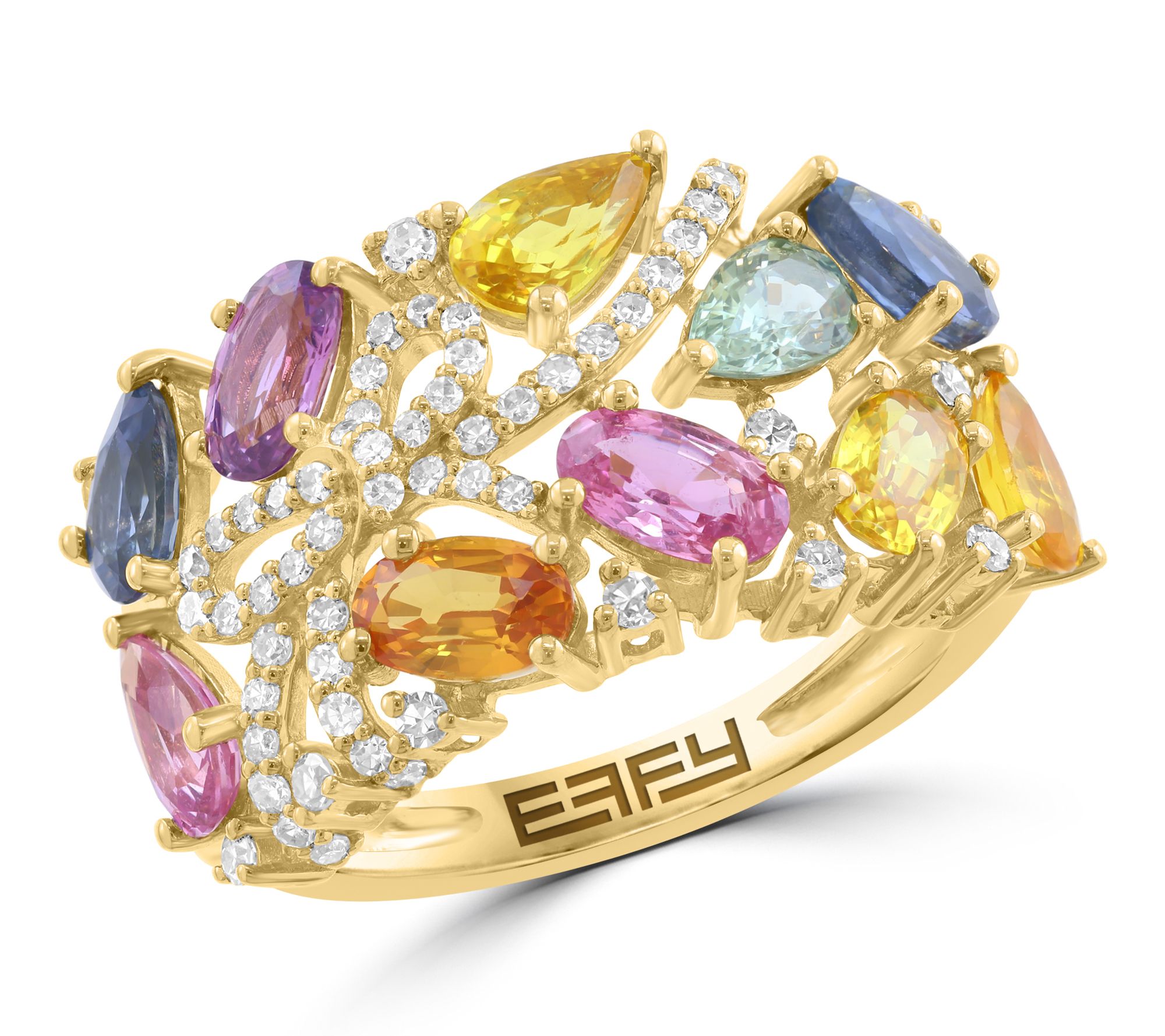 Effy Diamond & Multi-Sapphire Leopard Ring, 14KGold