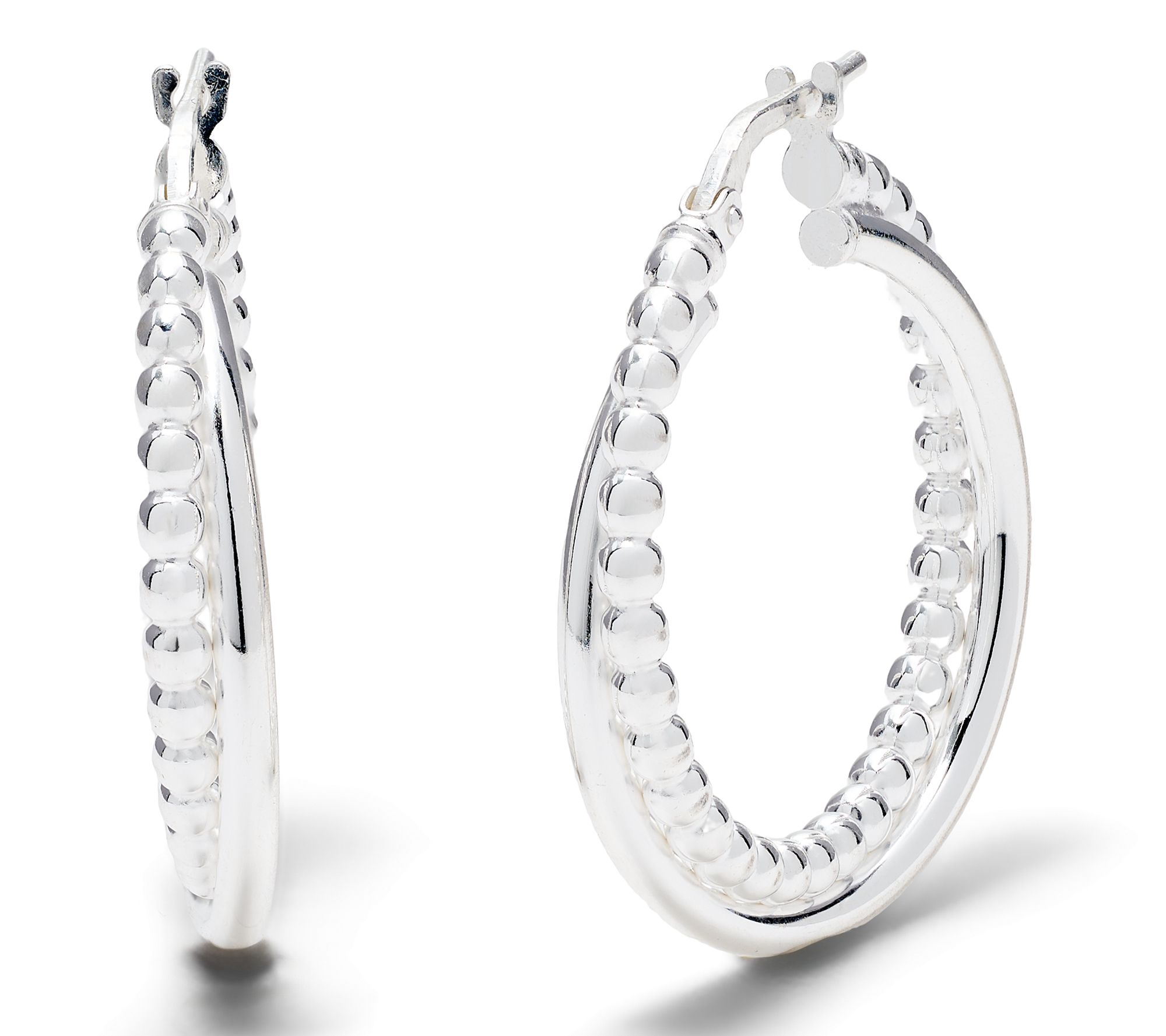 UltraFine 950 Polished and Bead Detail 1" Hoop Earrings