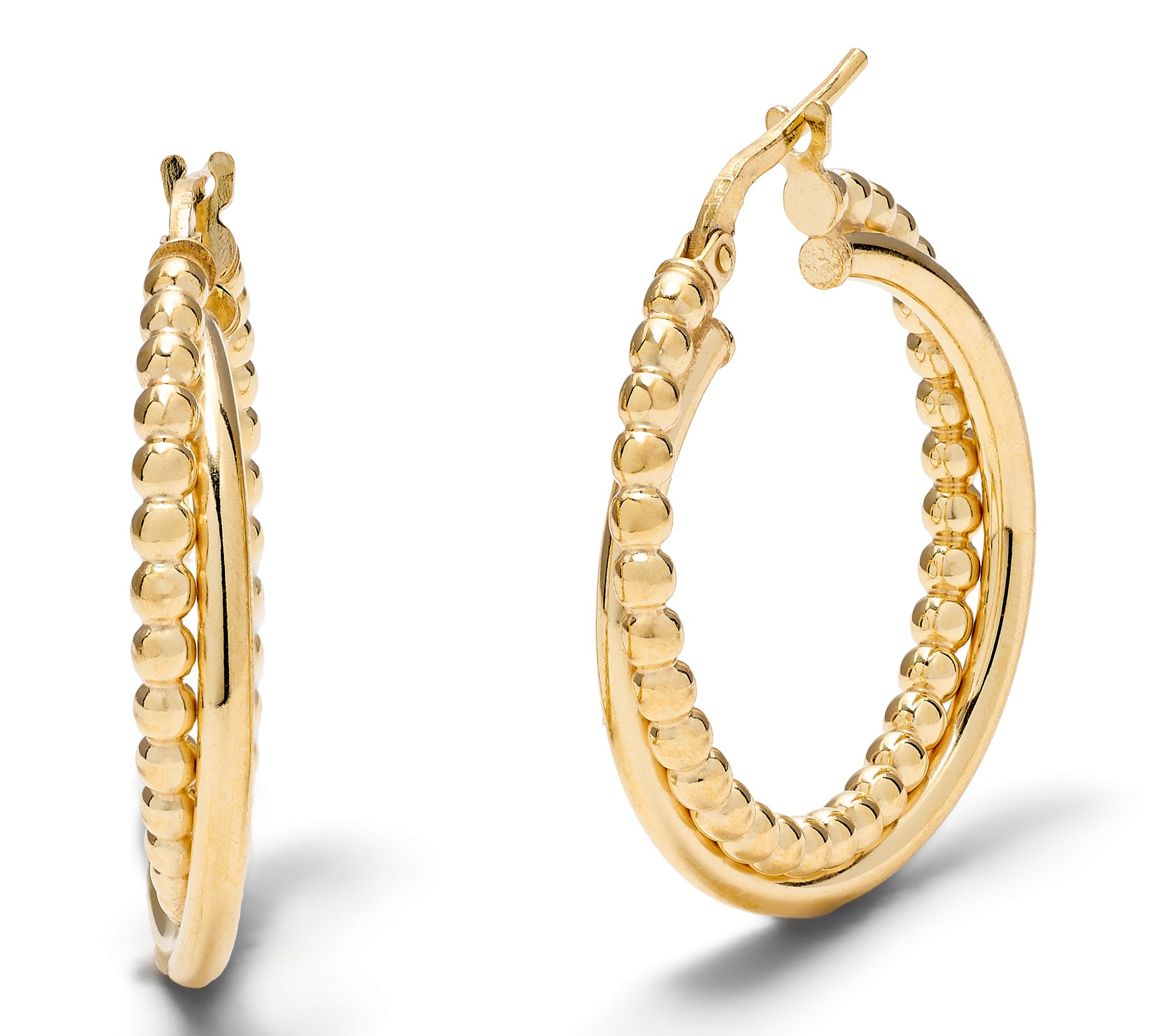 UltraFine 950 Polished and Bead Detail 1" Hoop Earrings