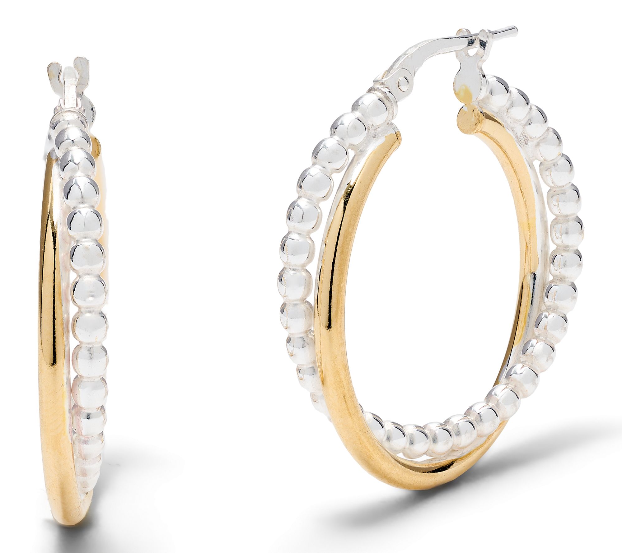 UltraFine 950 Polished and Bead Detail 1" Hoop Earrings