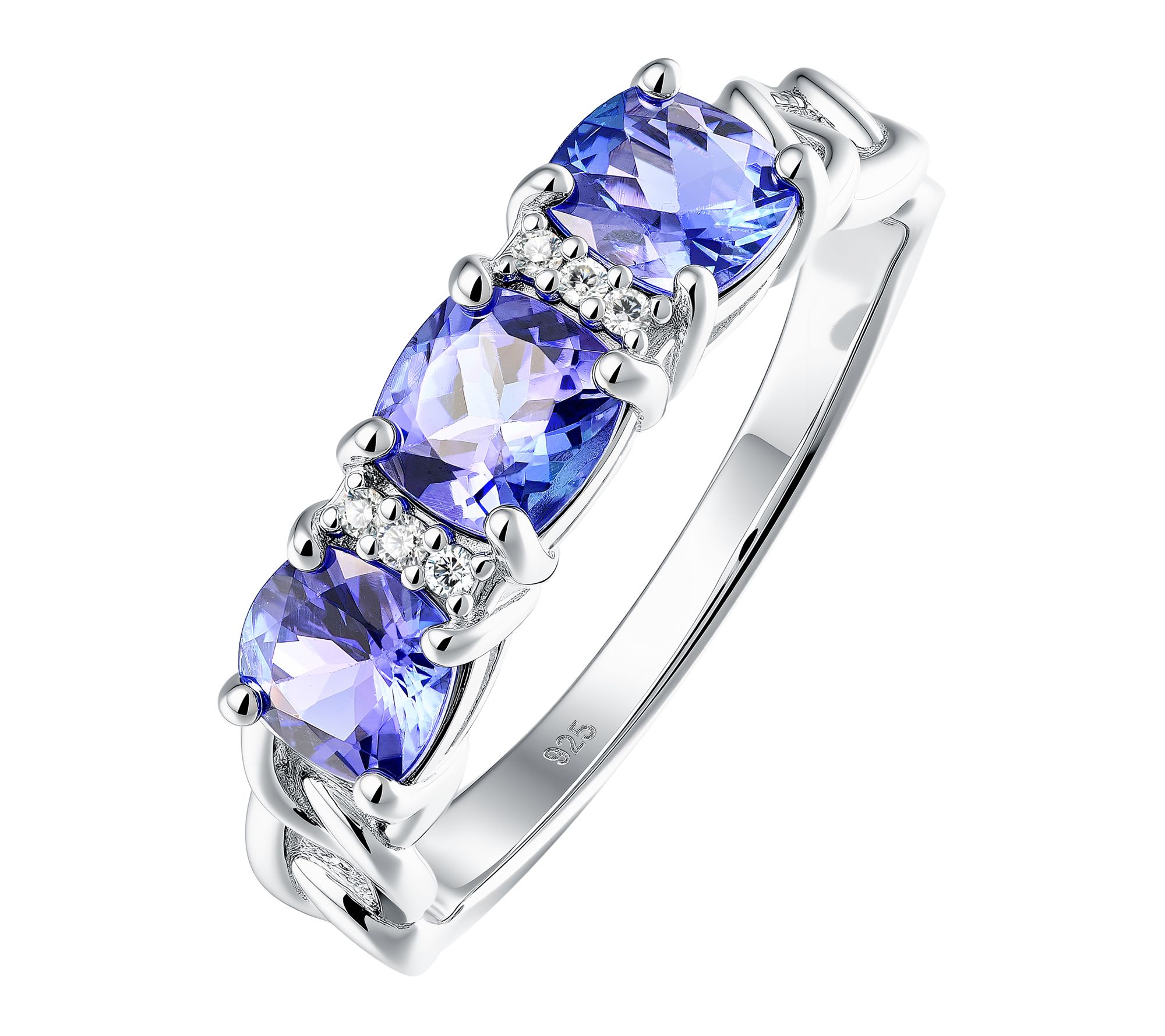Affinity Gems 3-Stone Cushion Cut Gemstone Ring, Sterling