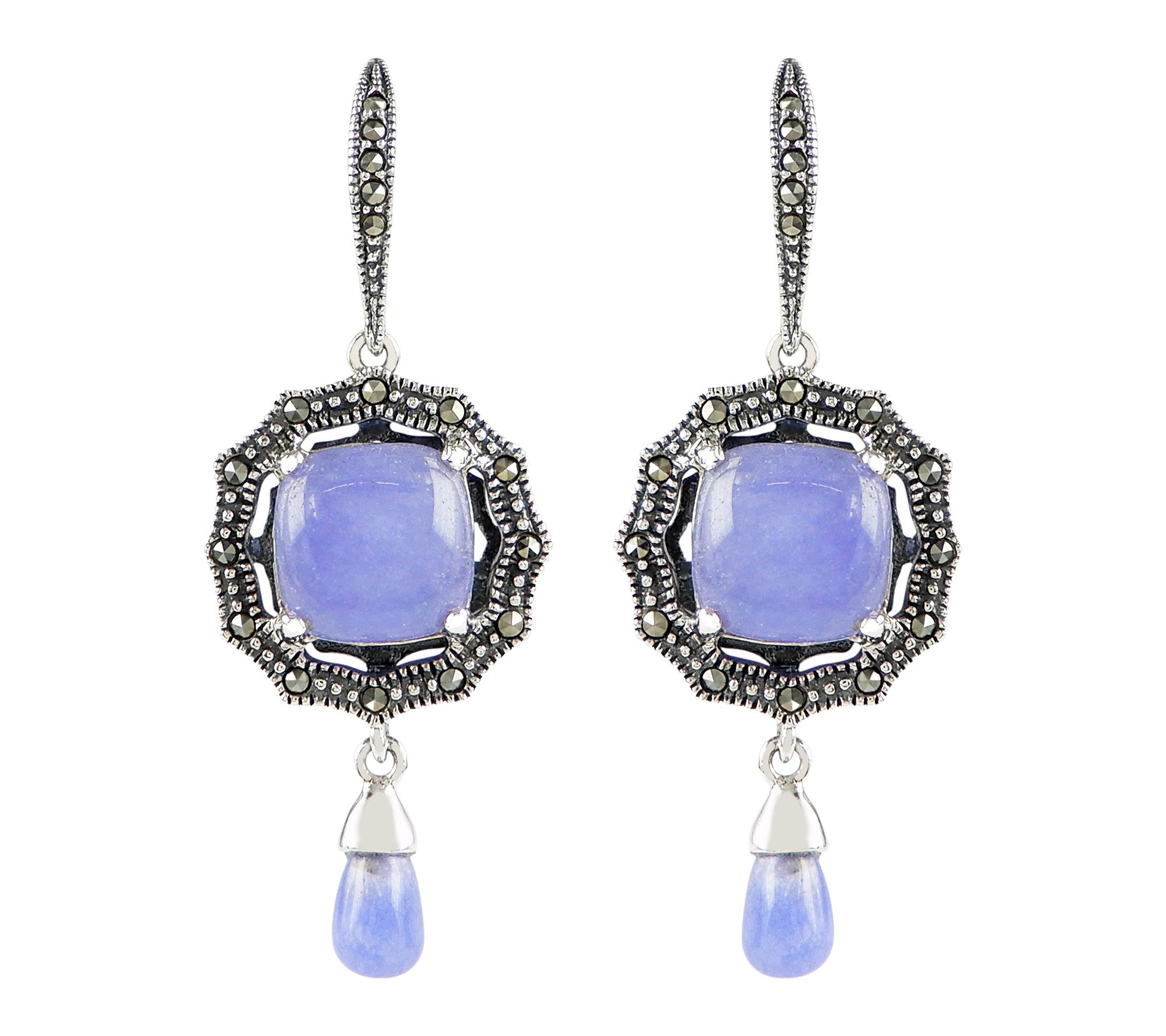 Suspicion Dyed Purple Quartz & Marcasite Earrings, Sterling