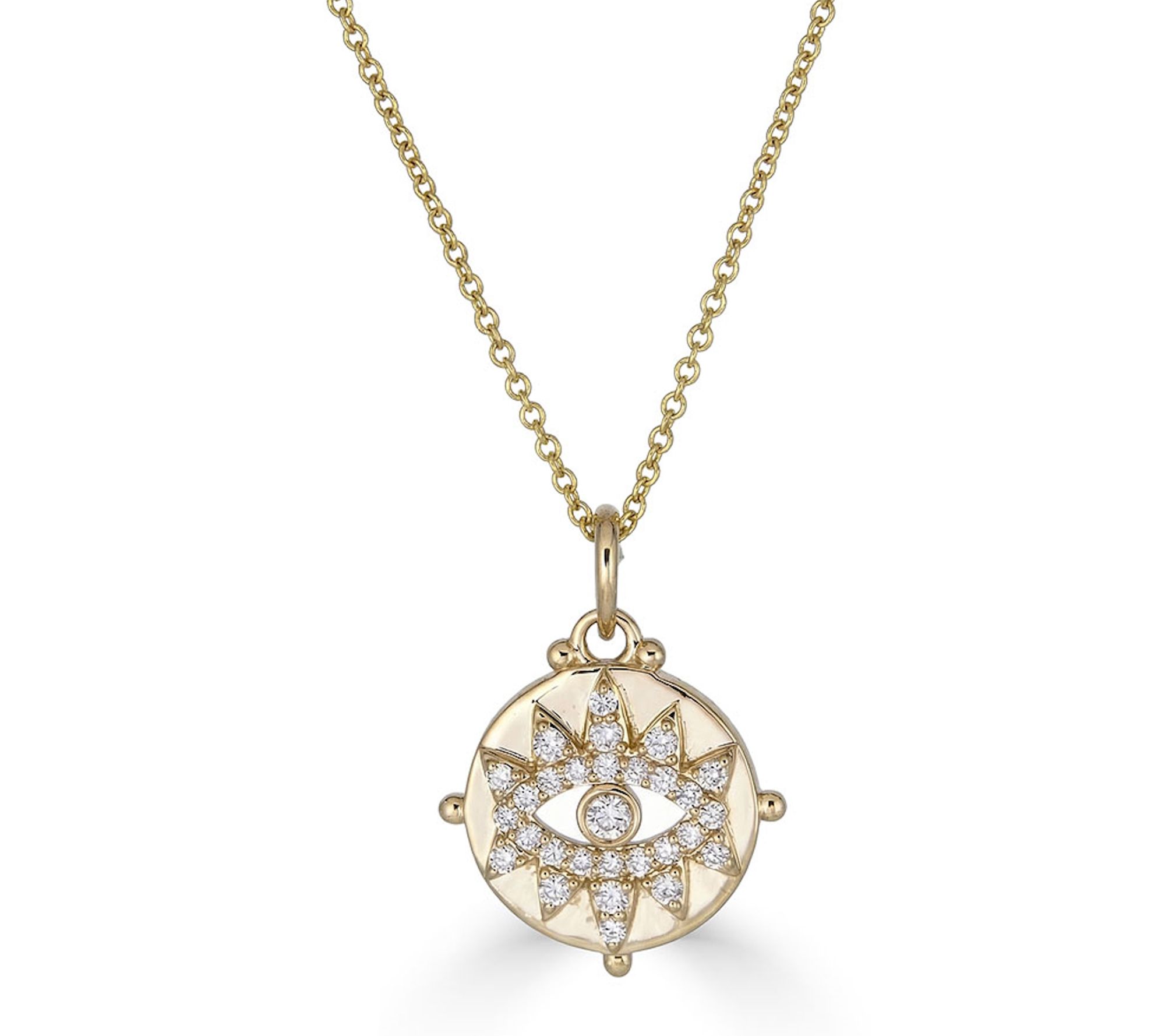Vida Lab Diamonds Mini Evil Eye Pendant w/ Chain, 14K Gold