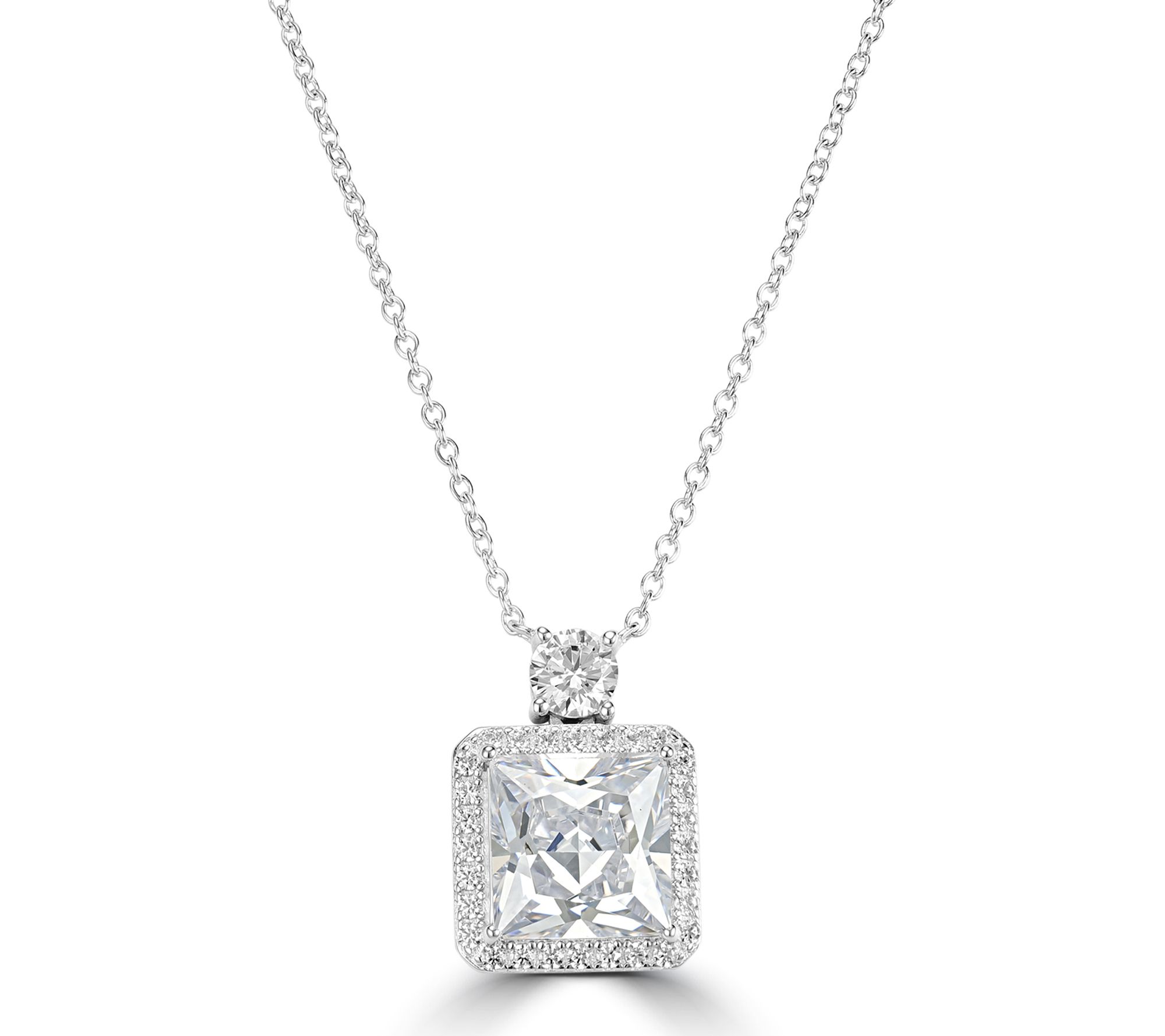 Diamonique x Kathy Levine Princess Cut Halo Necklace, Sterling