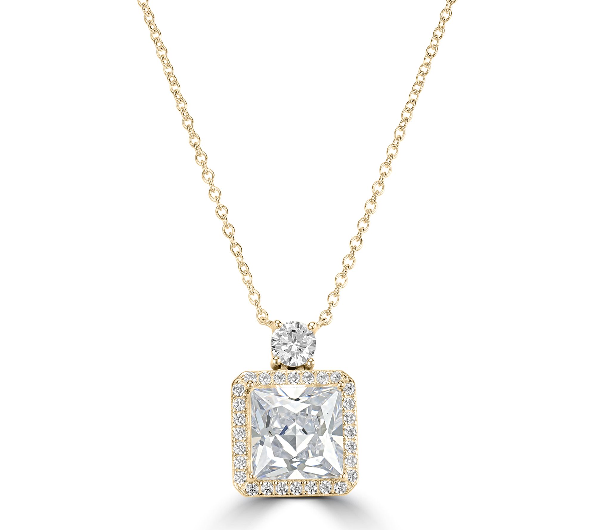 Diamonique x Kathy Levine Princess Cut Halo Necklace, Sterling