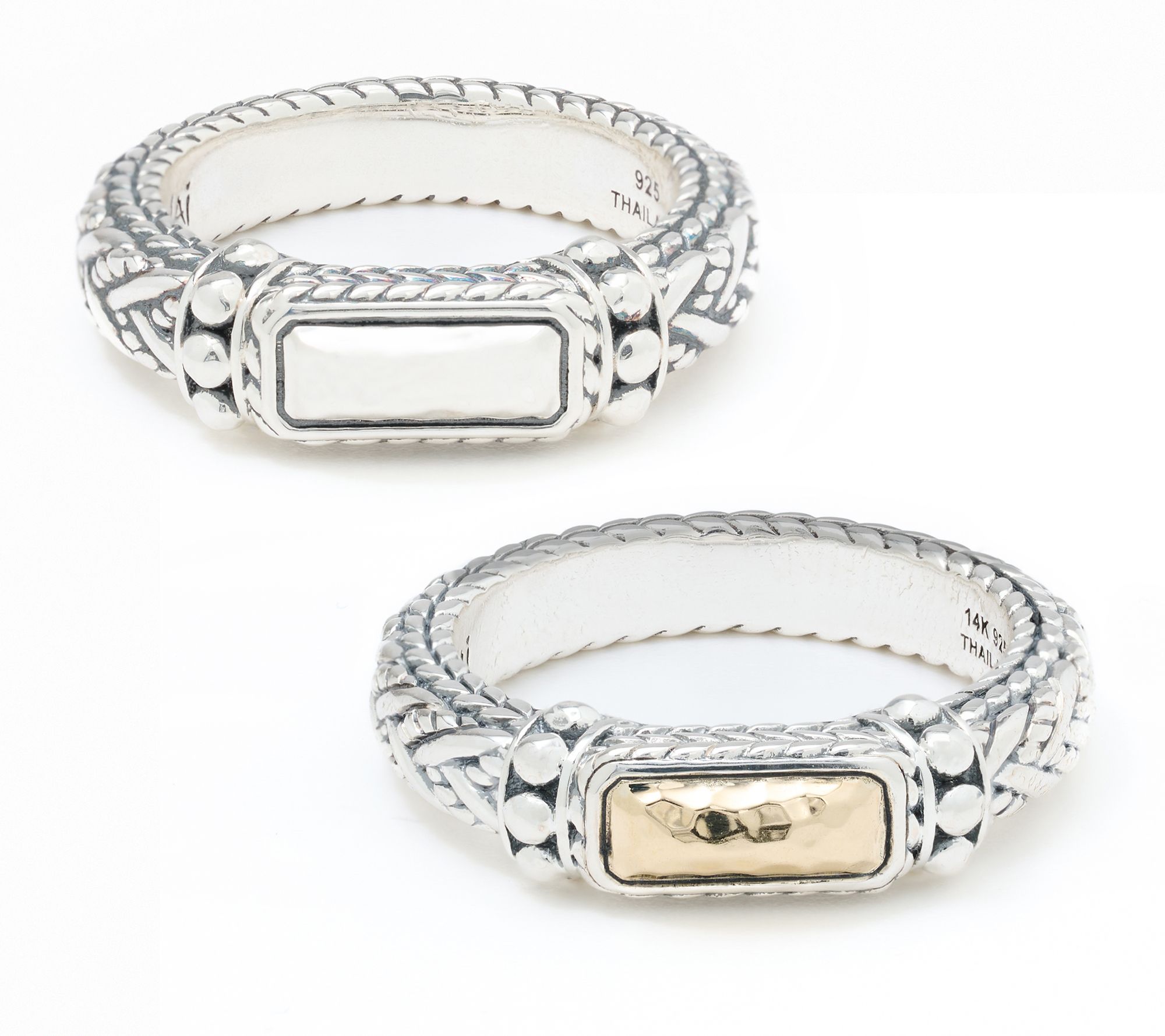 JAI Sterling Silver Hammered & Shimmer Ring Sterling Silver or 14k and SS
