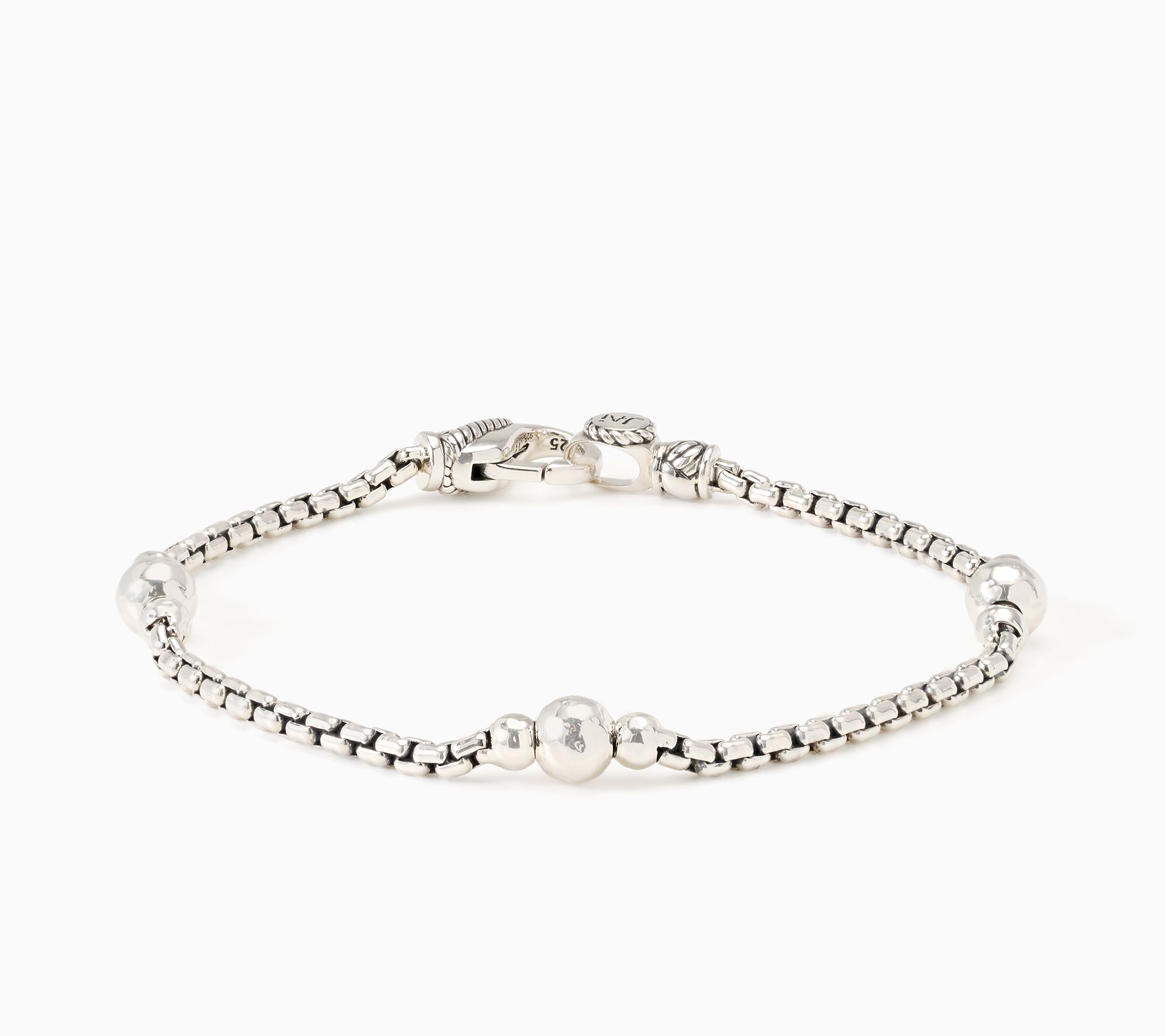 JAI Sterling Silver Hammered Bead Box Chain Bracelet