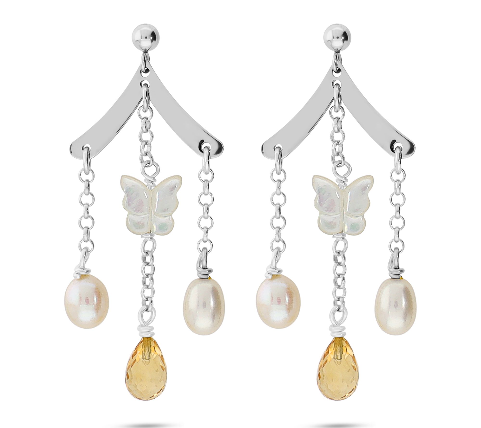 Honora Cultured Pearl & Citrine Butterfly Dangle Earrings