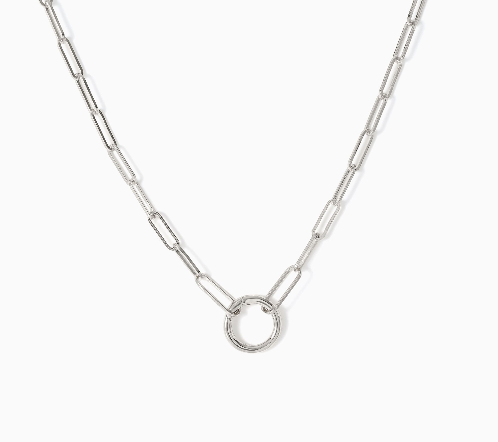 Silver Style Center O-Ring Paperclip Link Necklace, Sterling Silver