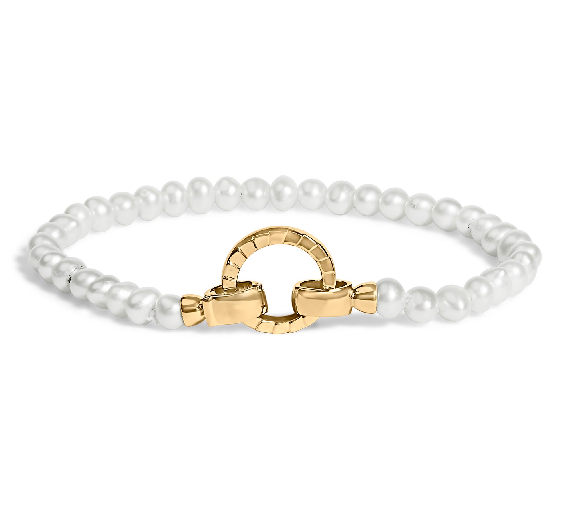 Haus of Brilliance Cultured Pearl Lock Bracelet, 18K Plated