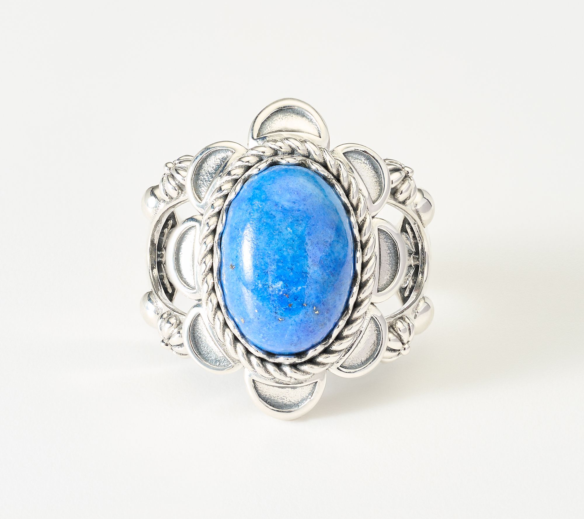American West Sterling Oval Gemstone Concha Scallop Ring