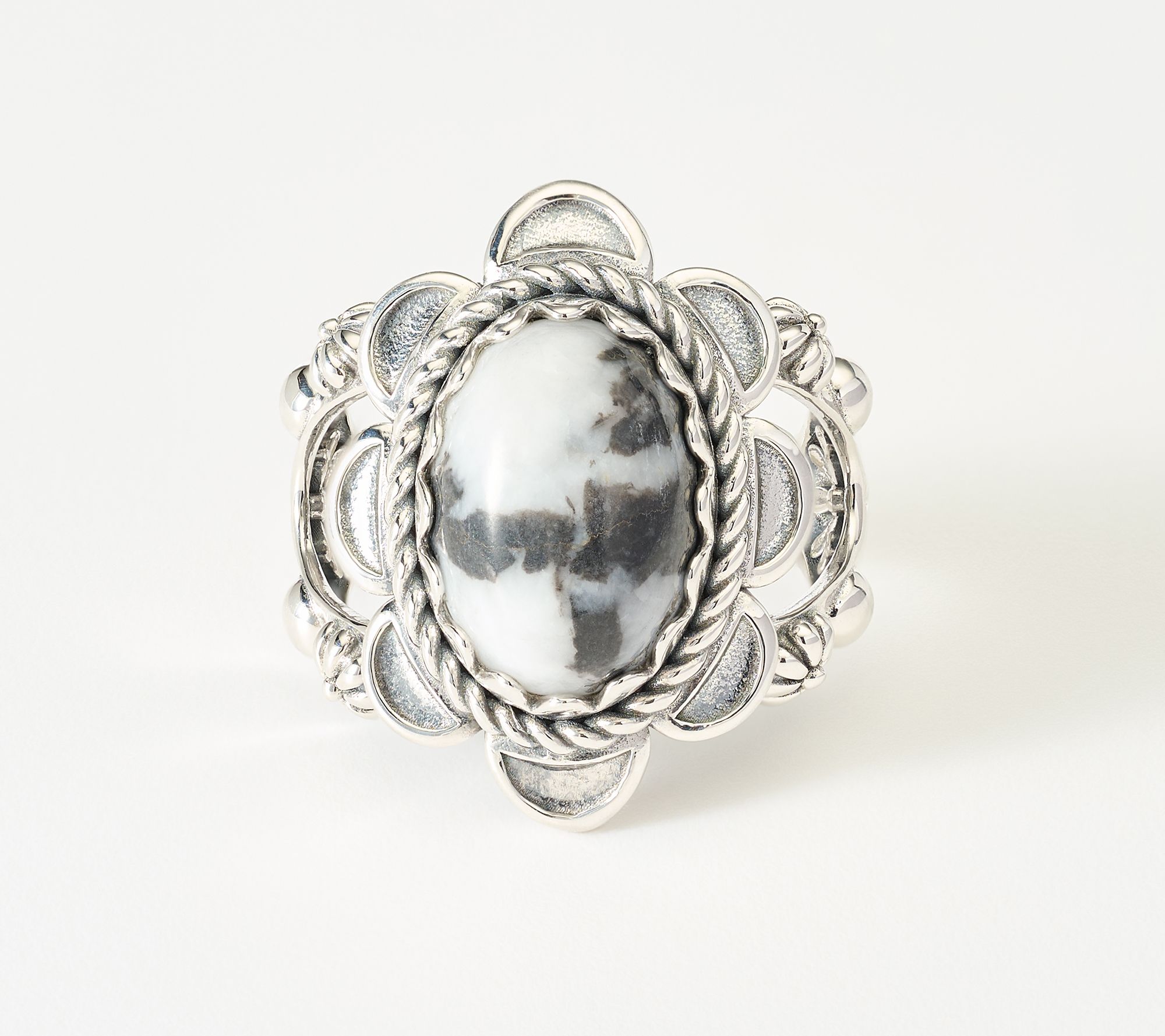 American West Sterling Oval Gemstone Concha Scallop Ring