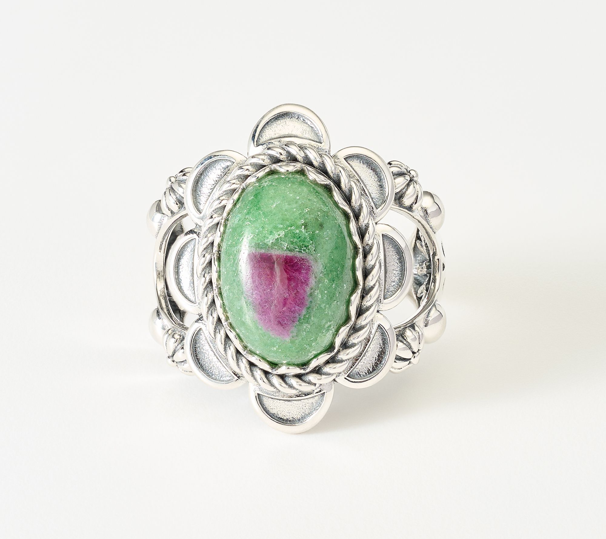 American West Sterling Oval Gemstone Concha Scallop Ring