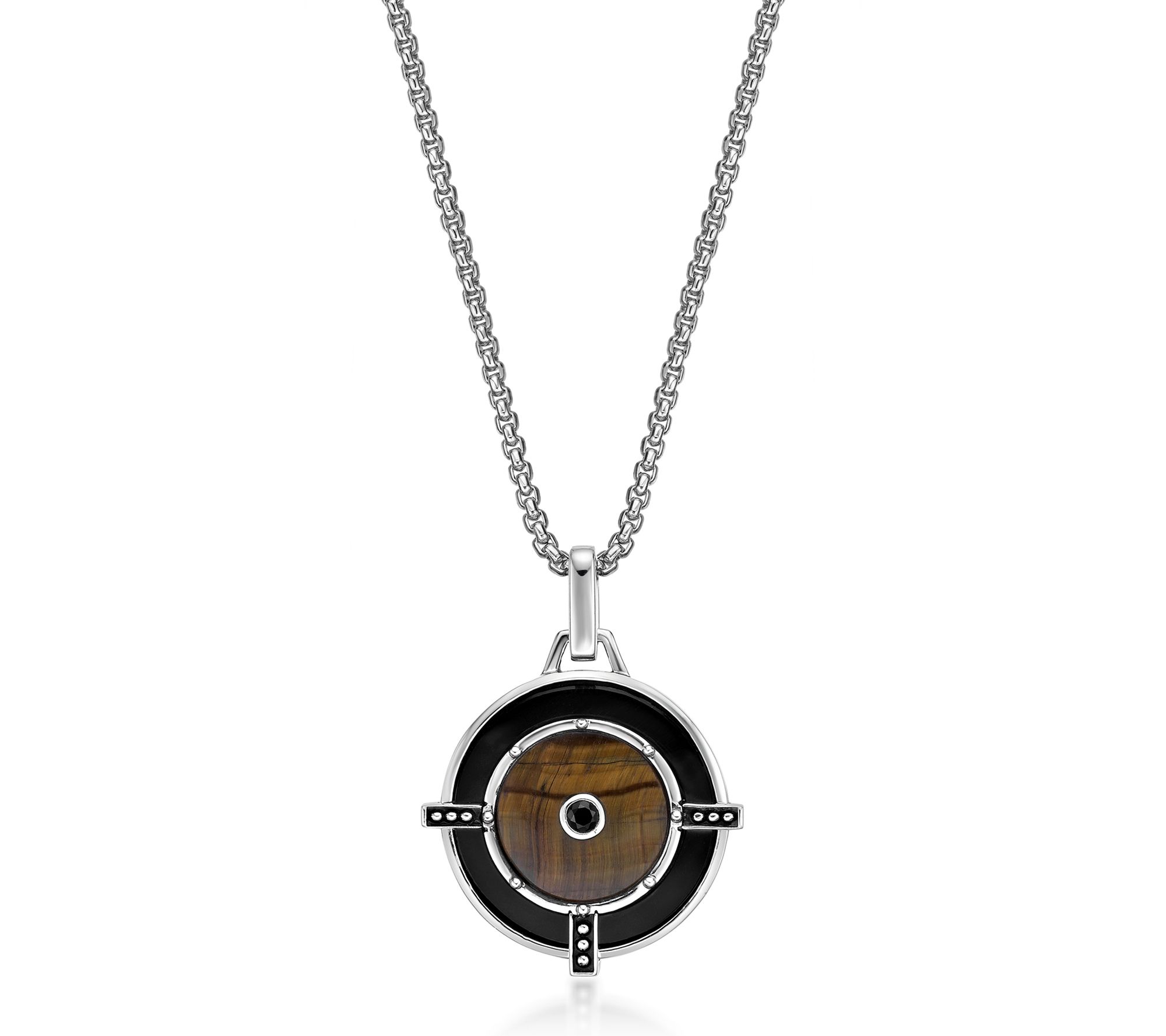LYNX Men's Multi-Gemstone Circle Pendant w/ Chain, Sterling
