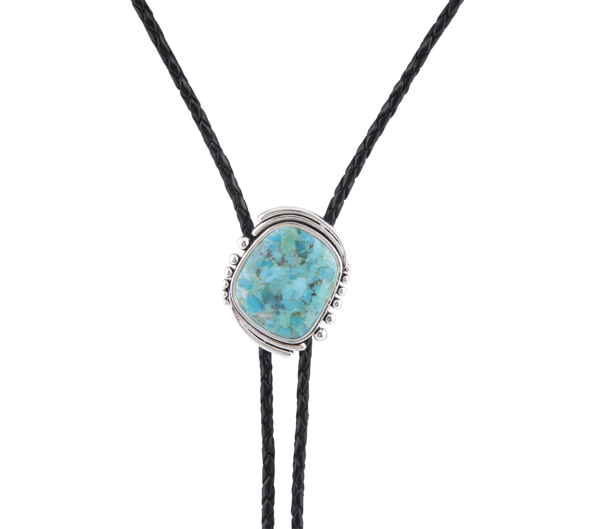 Barse Artisan Crafted Black Leather Bolo Turquoise Necklace
