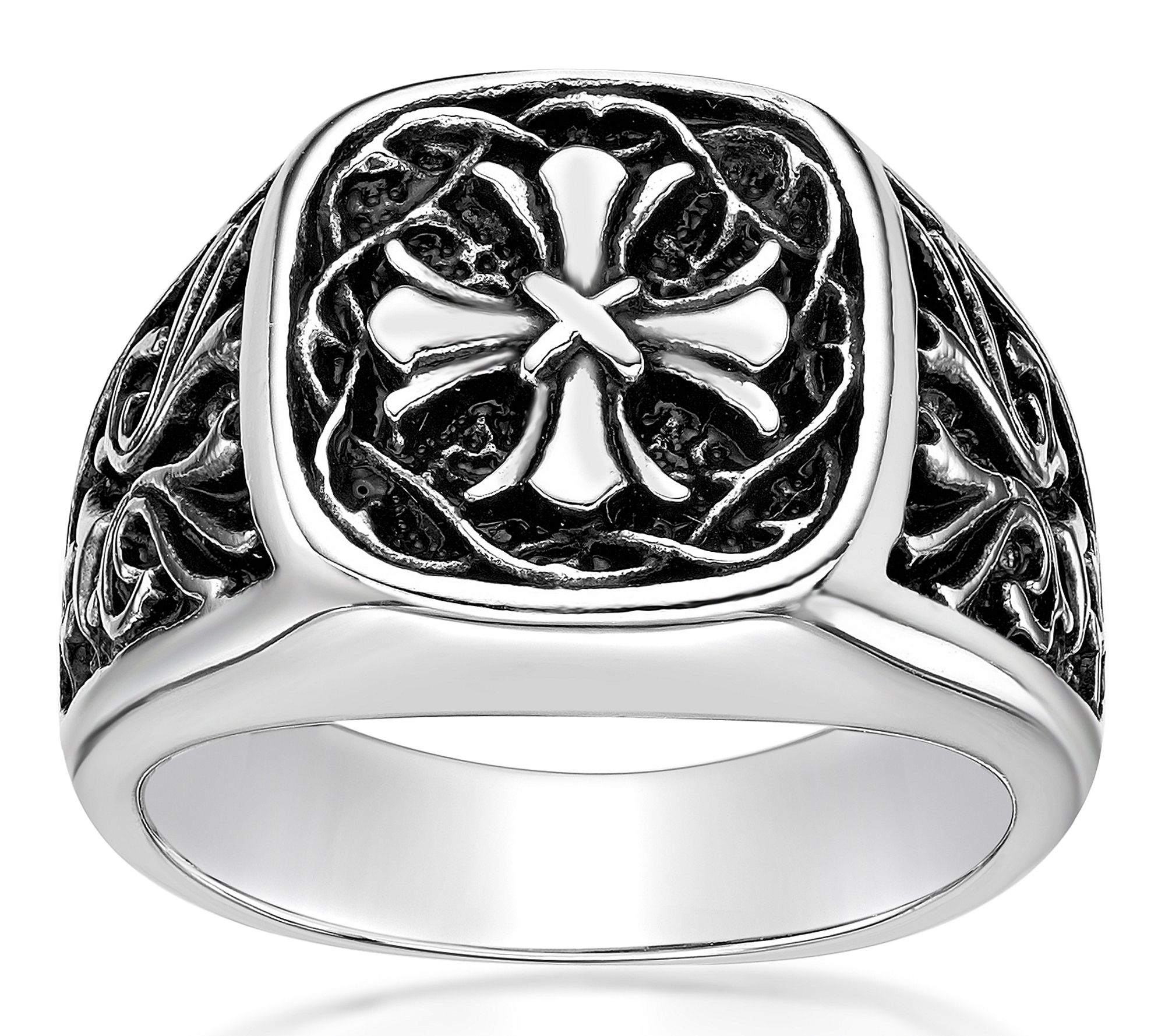 LYNX Men's Stainless Steel Cross Engraved Signet Ring