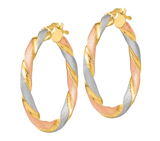 Italian Silver Tri-Color Twisted Hoop Earrings