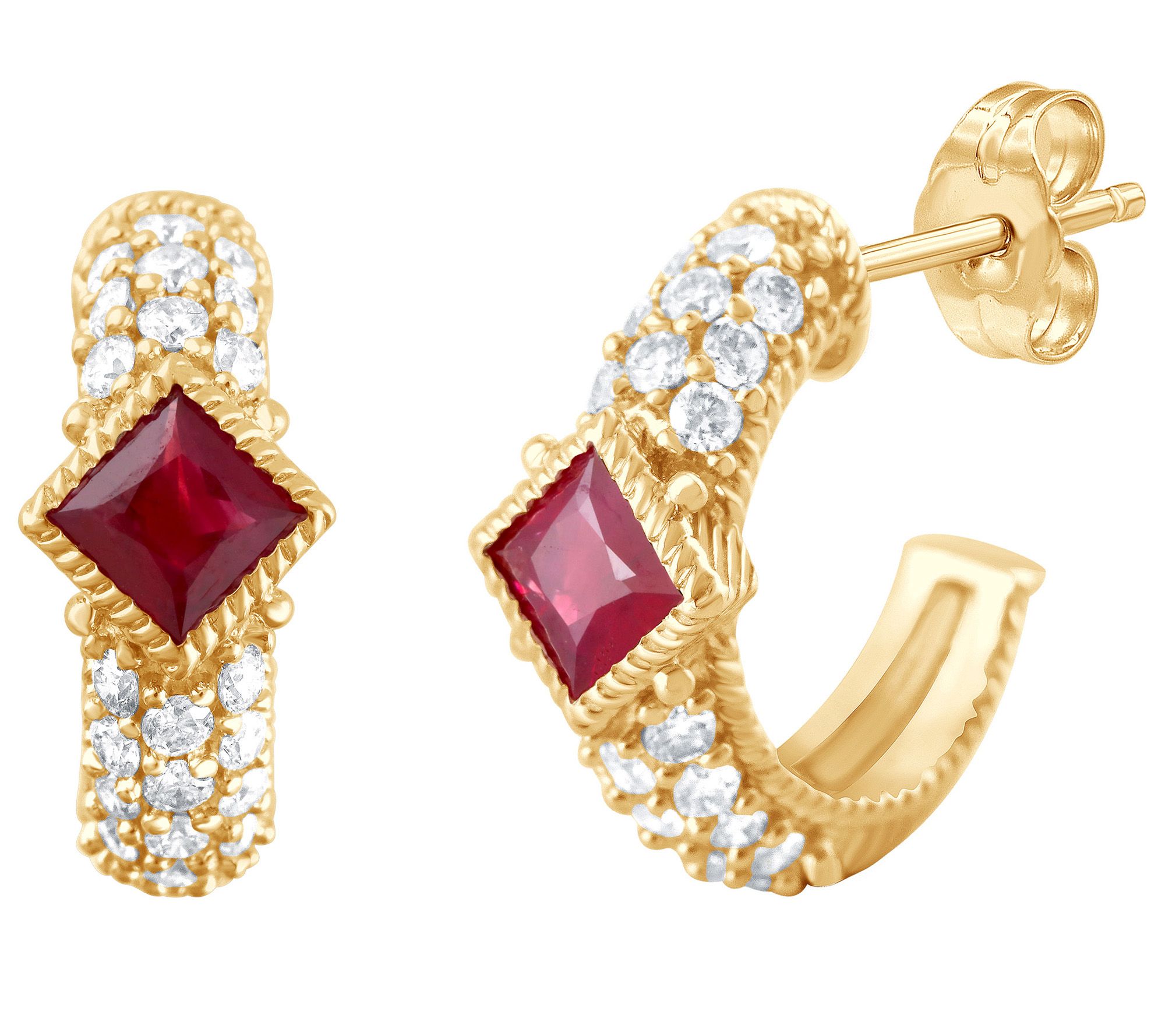 Judith Ripka 14K Gold Ruby & Diamond Earrings - QVC.com