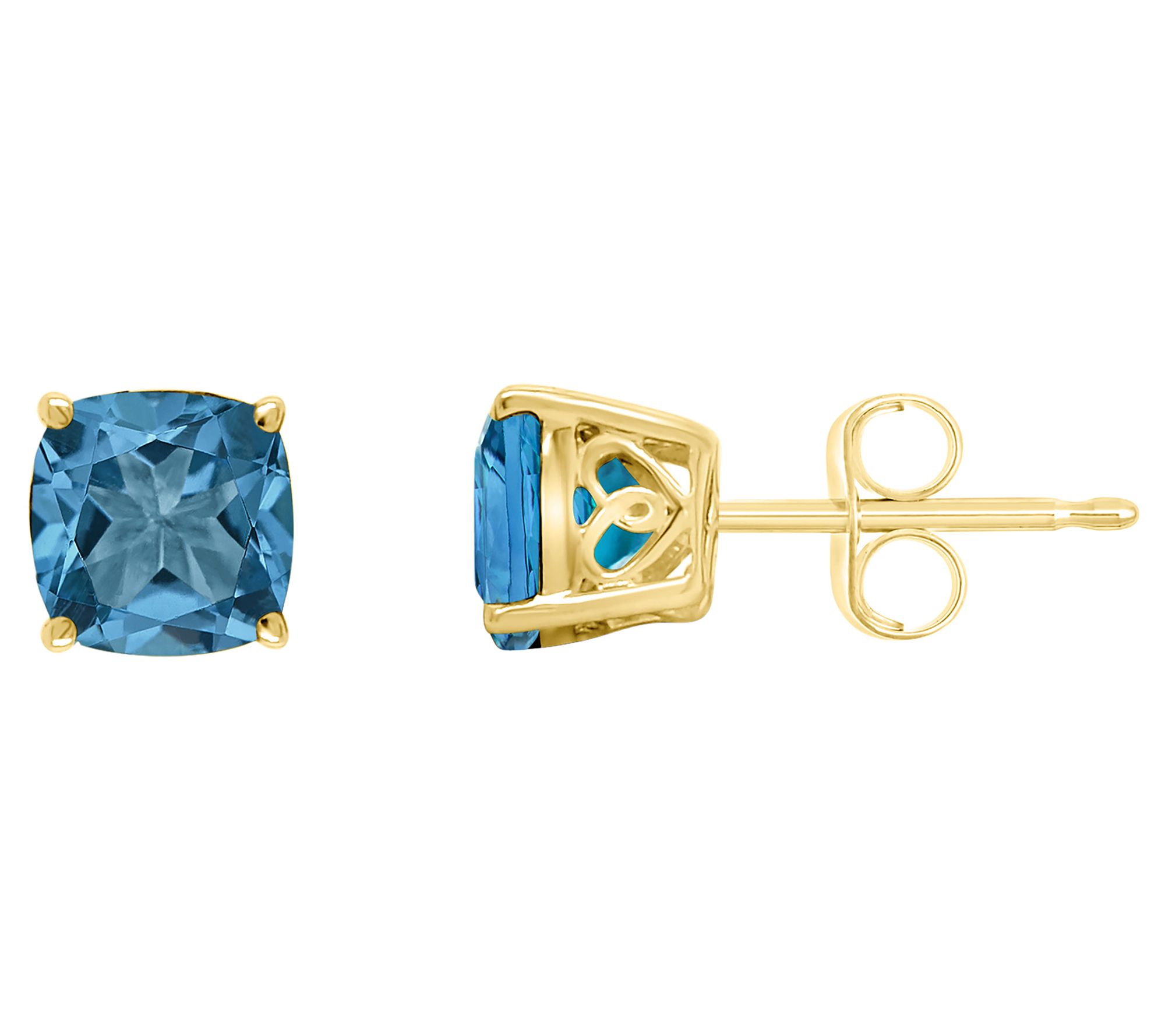 14K Gold 6mm Cushion-Cut London Blue Topaz StudEarrings