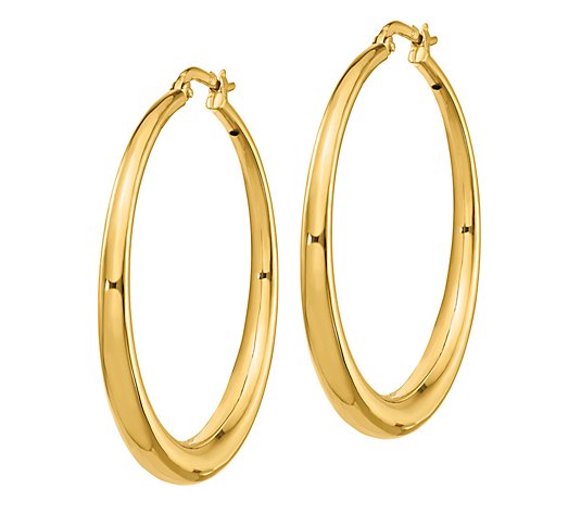 Italian Gold 1-5/8" Graduated Round Hoop Earrings, 14K