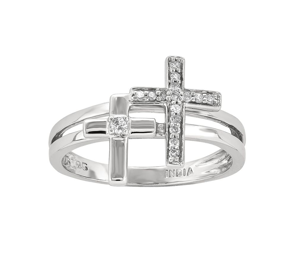 Sterling Double Cross 1/10 cttw Diamond Ring - QVC.com