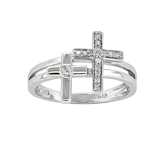Sterling Double Cross 1/10 cttw Diamond Ring