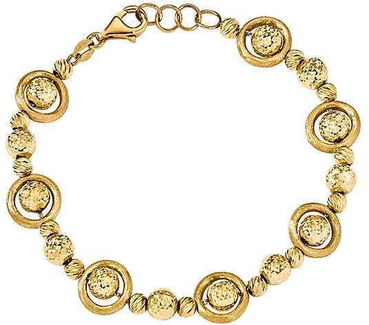 14K Gold Round Diamond-Cut Bead 7-1/2"  Bracelet, 10.7g