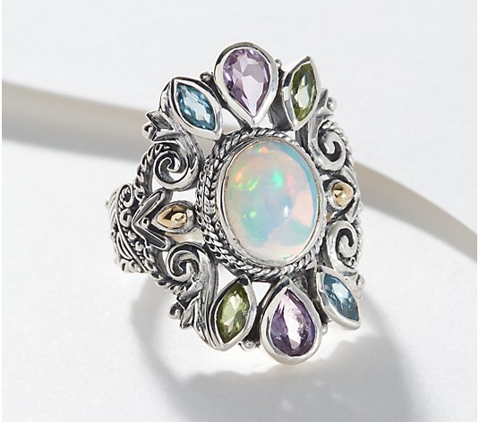 Artisan Crafted Sterling Silver Ethiopian Opal & Gemstone Accent Ring