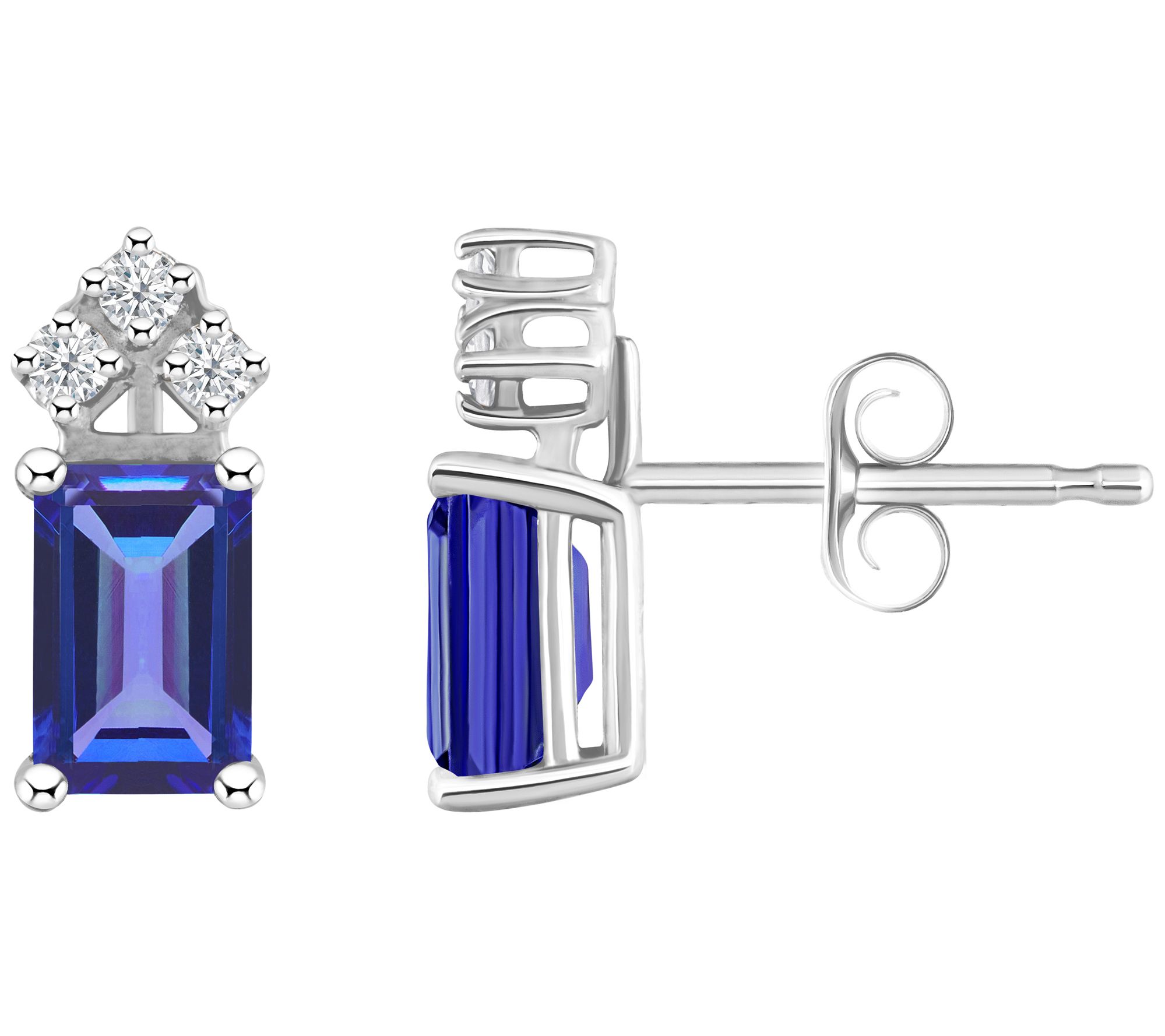 14K Gold 1.20 cttw Tanzanite & 0.10 cttw Diamon d Earrings