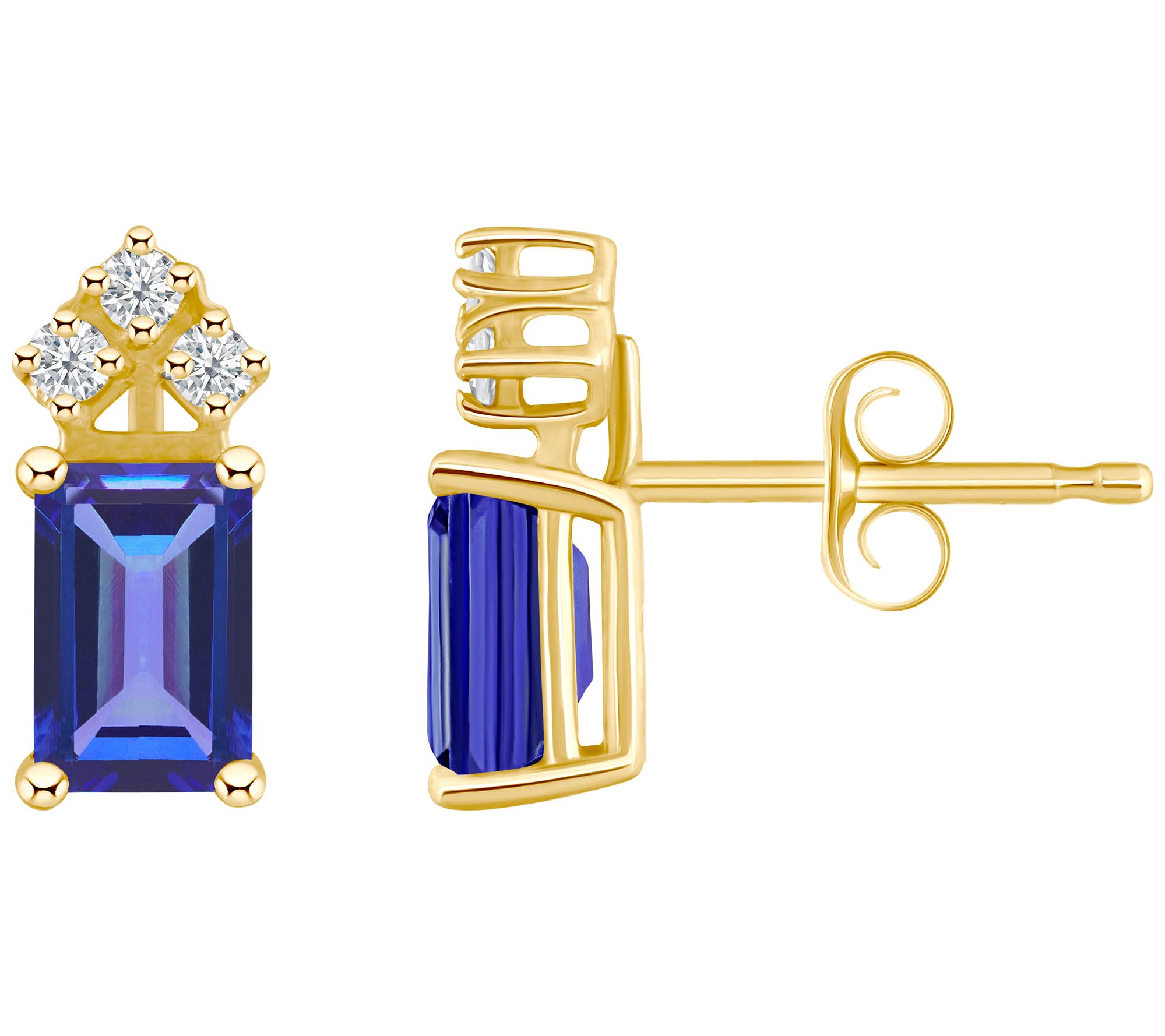 14K Gold 1.20 cttw Tanzanite & 0.10 cttw Diamon d Earrings