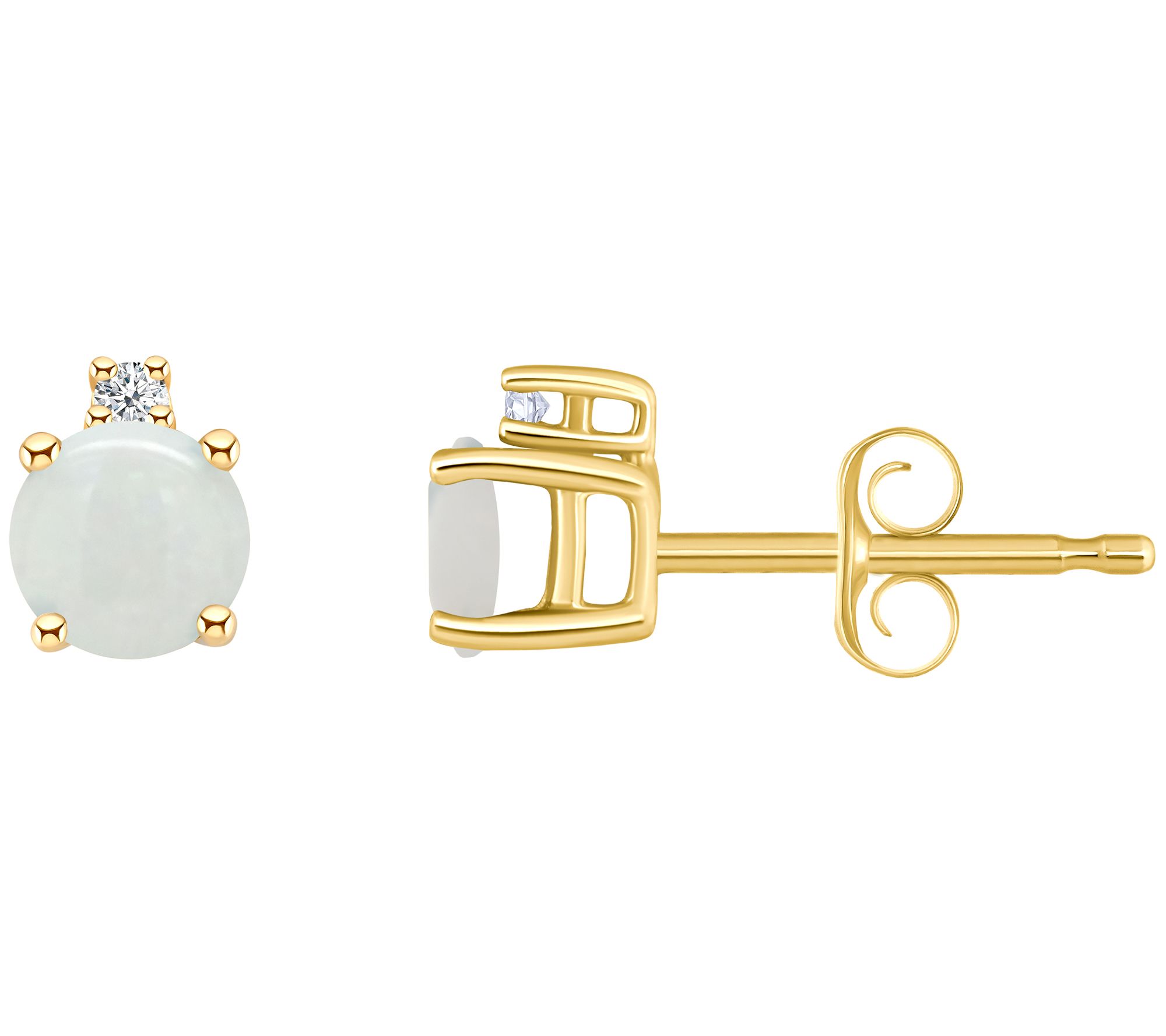 14K Round 0.30 cttw Opal & Diamond Accent Stud Earrings