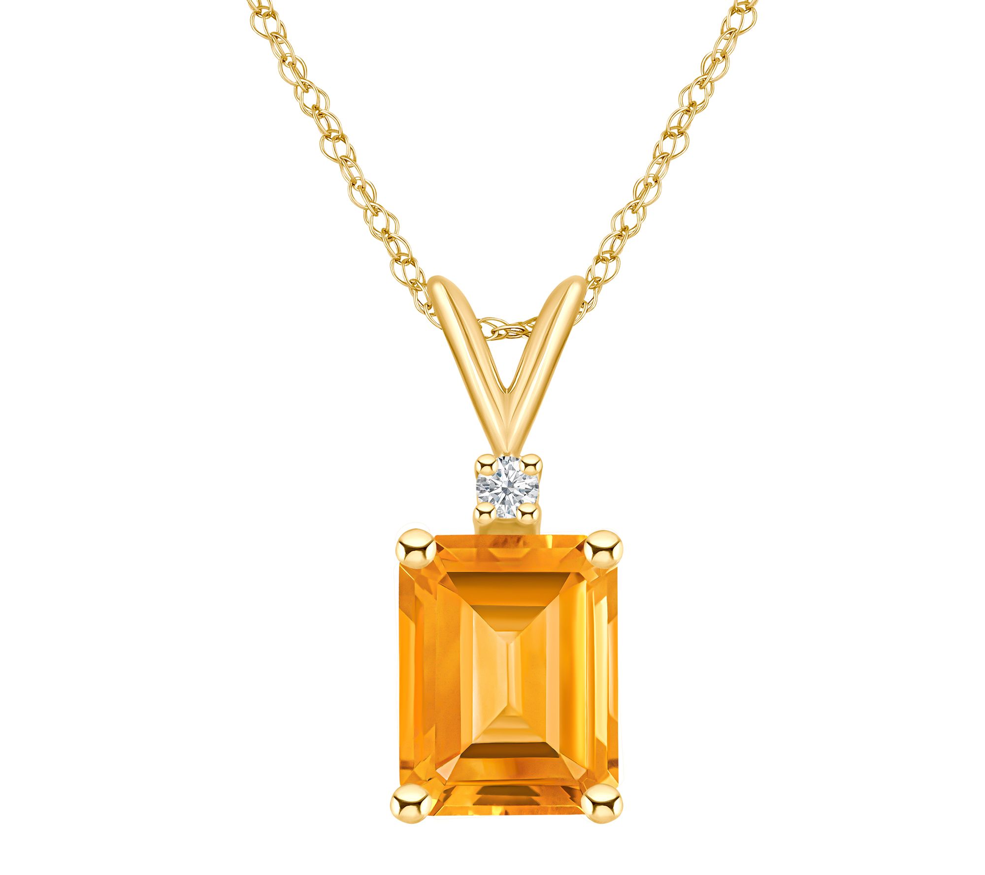 14K Gold 2.25 cttw Citrine & Diamond Accent Pen dant w/ Chain