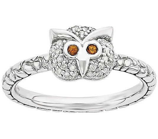 Simply Stacks Sterling Garnet & 1/10 cttw Diamond Owl Ring